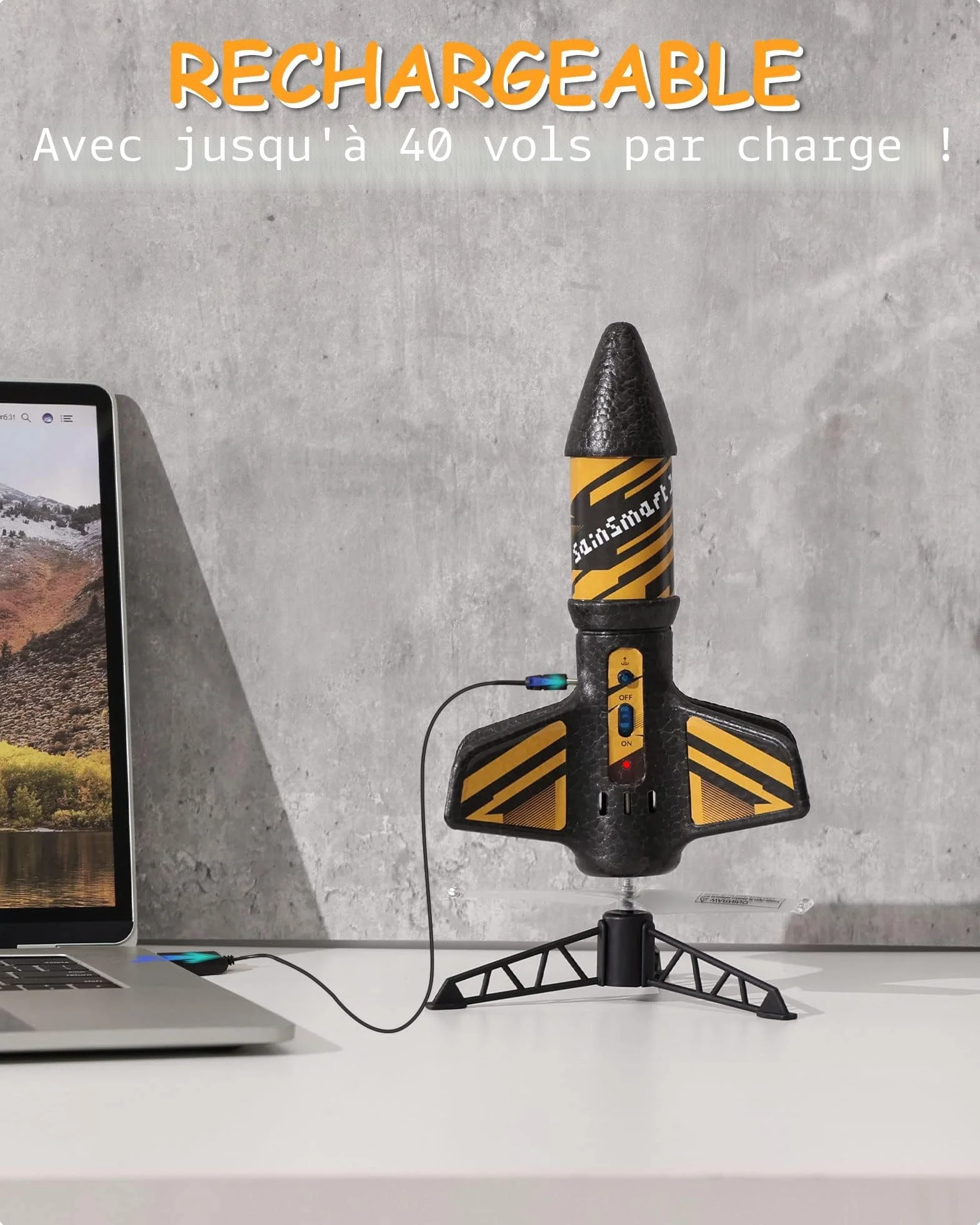 SainSmart Jr. Jouet de fusée motorisée avec Parachute, démarrage 61 mètres, Jouet d'extérieur Enfants 8-12 Ans Noir