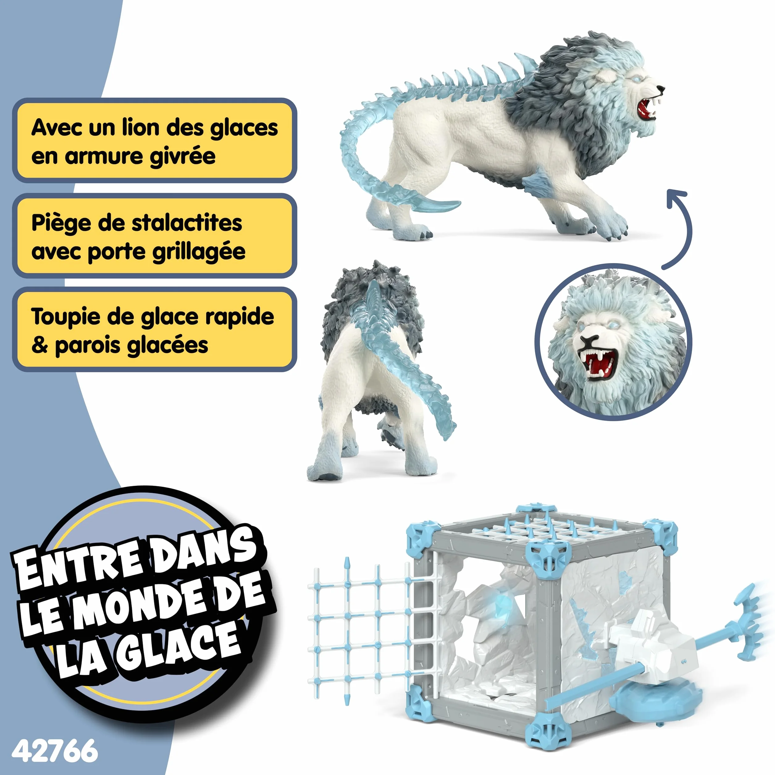 Schleich ELDRADOR Creatures Battle Cave Lion de Glace 42766 Coffret Monstre toupie Grille Cristal 31 pièces Jouet dès 7 Ans
