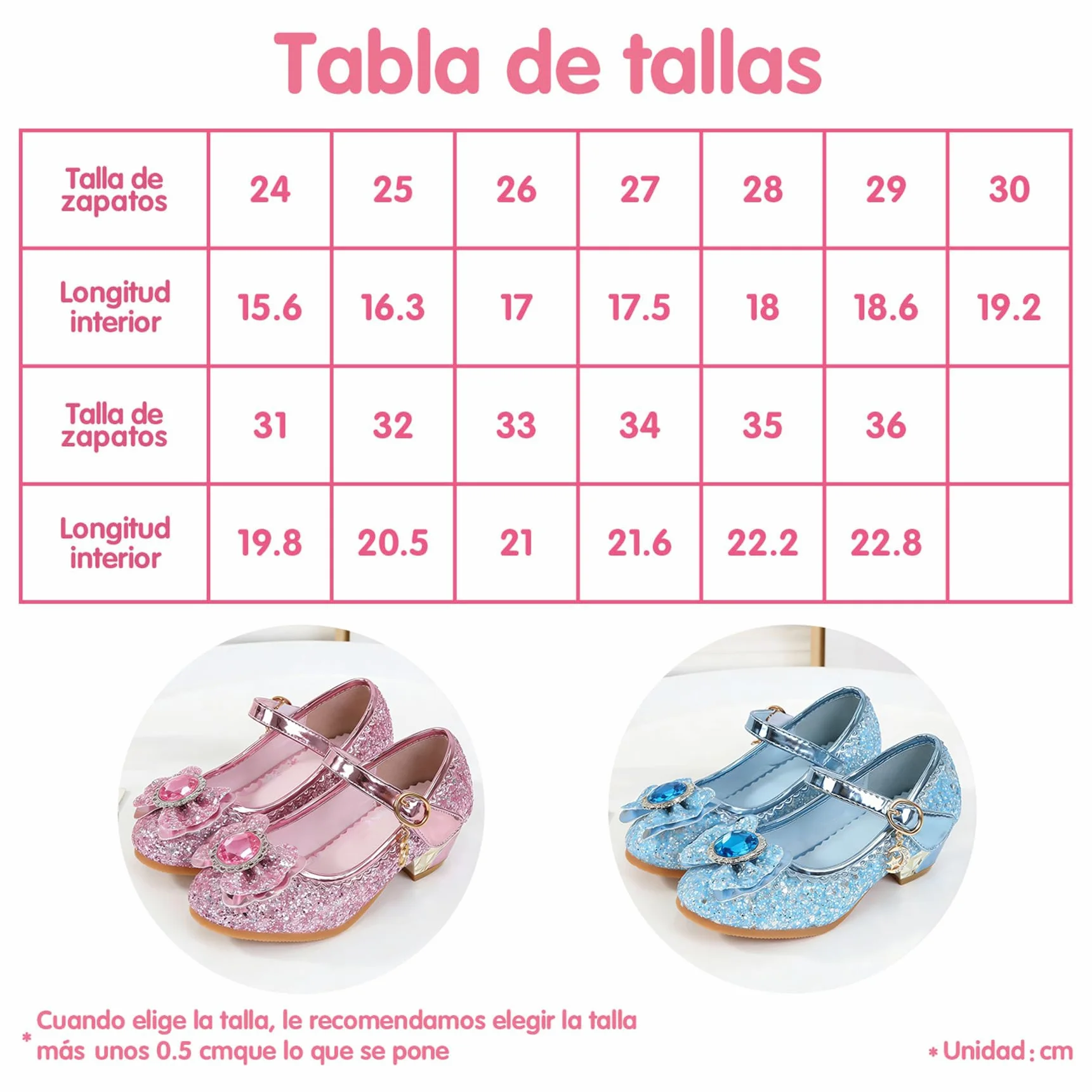 Chaussures Princesse Filles Paillettes Antidérapantes Talons Hauts Danse Fête Anniversaire Mariage 3-14 Ans Rose 24 EU