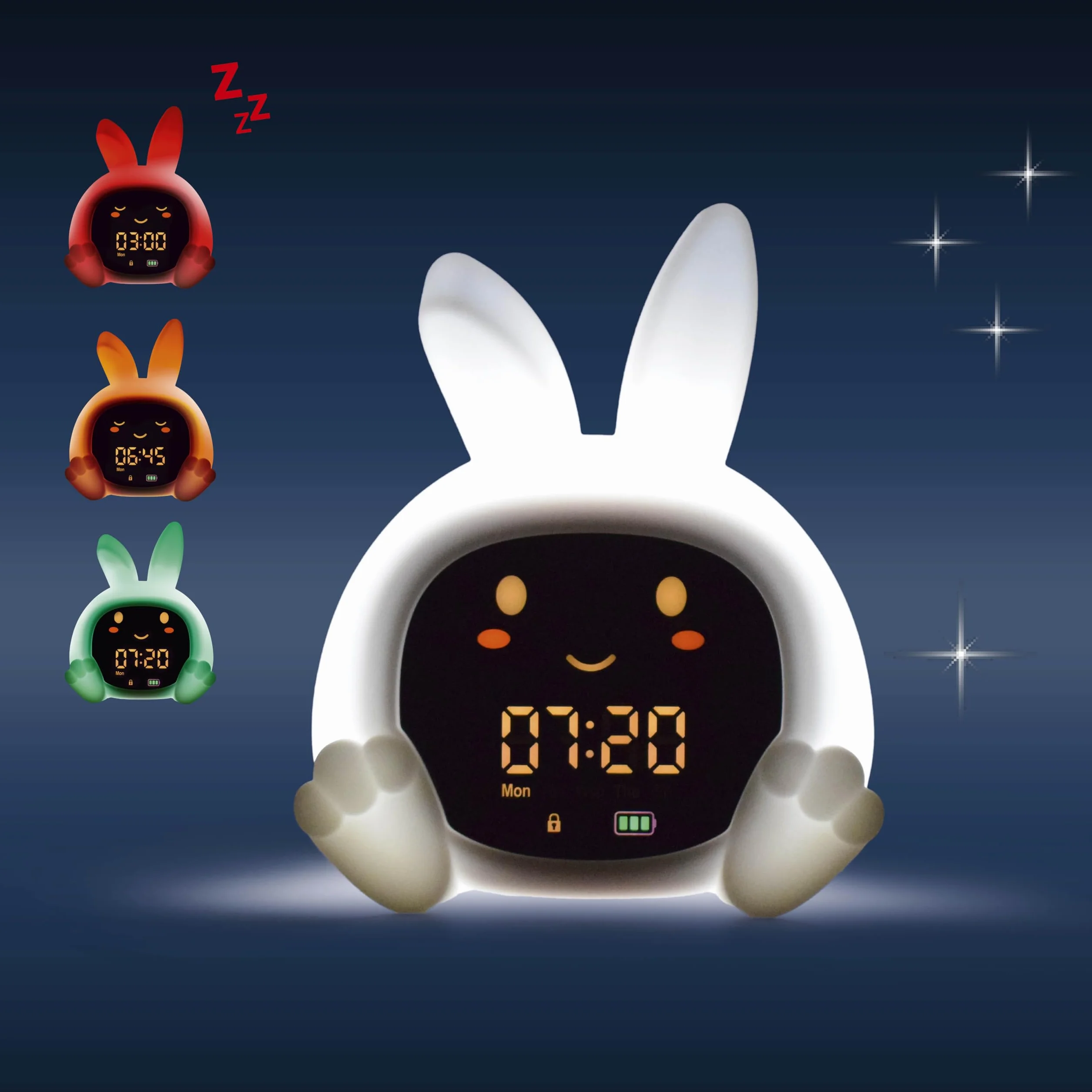 ZAZU Sarah Réveil Éducatif Enfant Rechargeable Veilleuse LED 5 Couleurs Machine à Sons Horloge Jour/Nuit USB