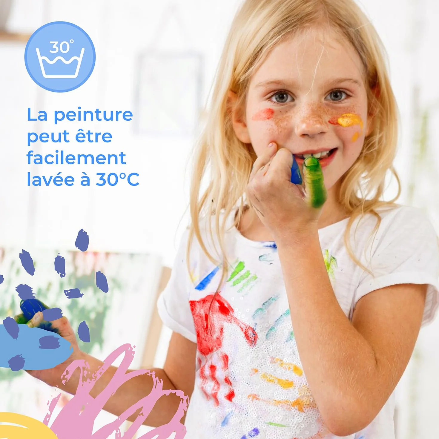Kit Peinture Enfant 3 ans Lavable Non Toxique 8x100ml Couleurs Or et Argent Peinture a l'Eau Sans Paraben