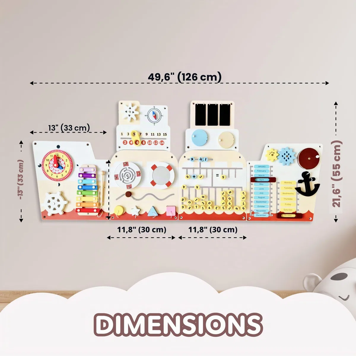 Panneau Mural sensoriel pour Enfants – Tableau d'activités Montessori 16-en-1 en Bois | Jouet de motricité pour Tout-Petits & Maternelle | Jeu éducatif pour développement précoce & créativité