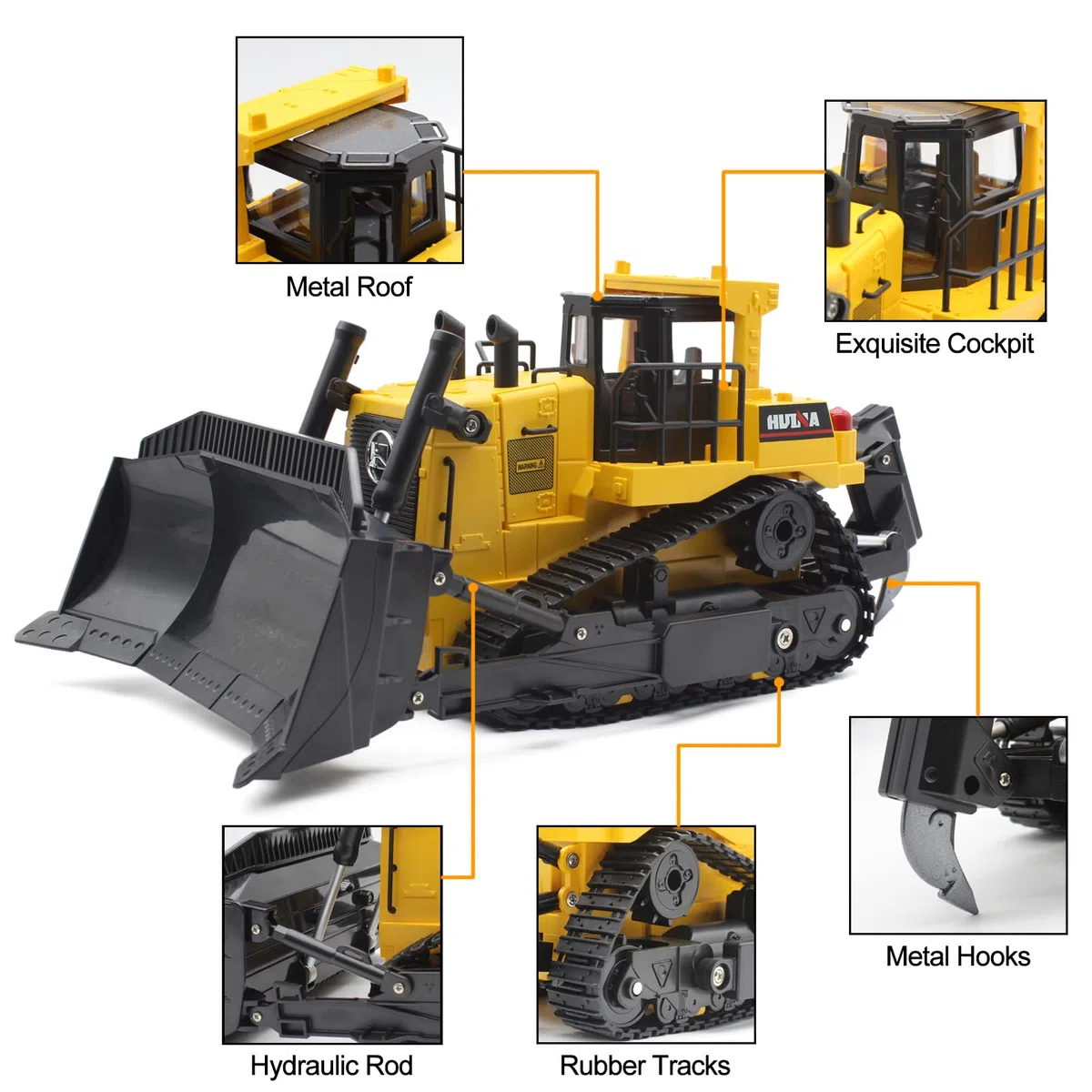 Mostop Jouet bulldozer RC échelle 1/16 9 canaux RC Tracteur à chargement frontal entièrement fonctionnel 2,4 GHz Télécommande Bulldozer Véhicules de chantier RC Jouet Cadeau avec lumière et son pour