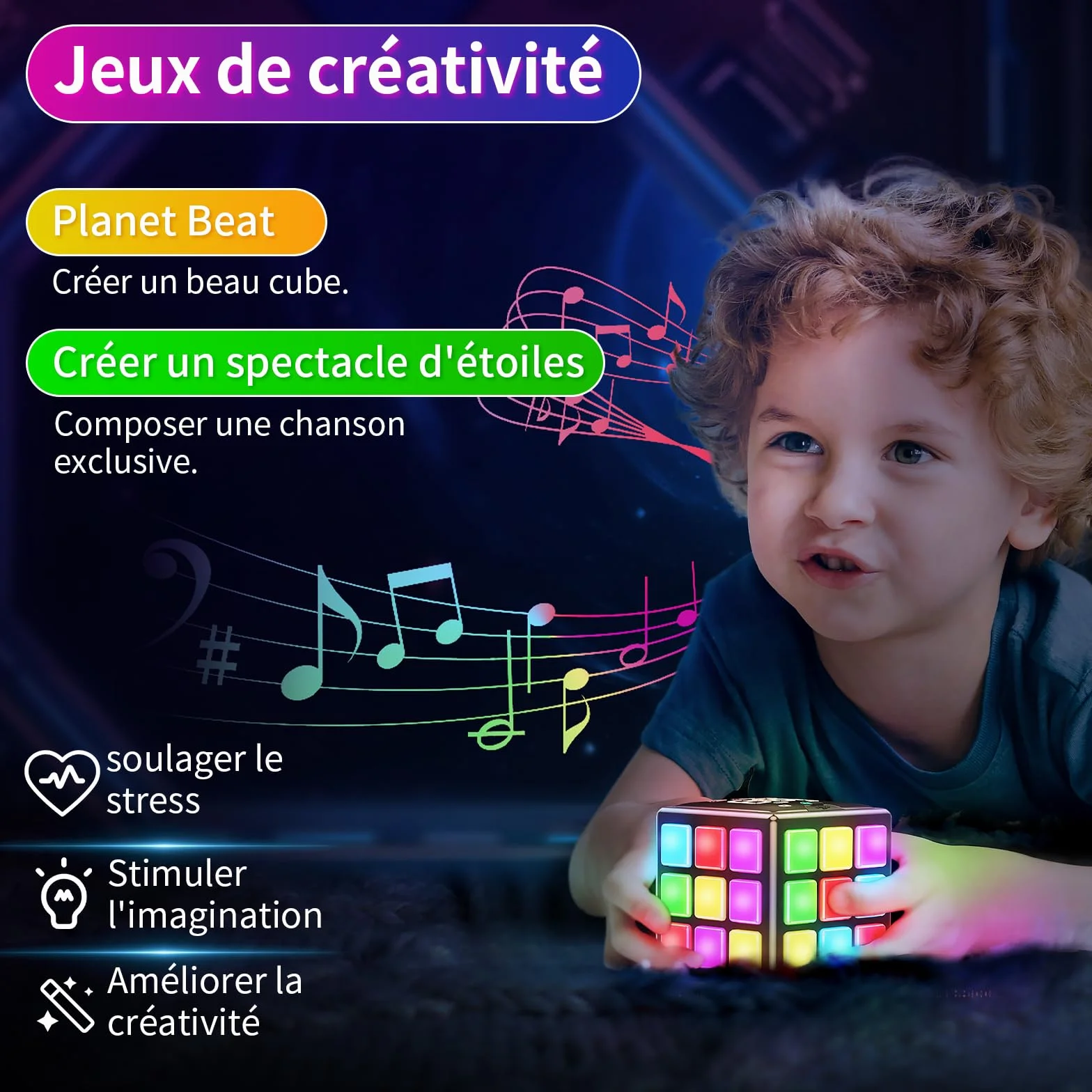 Xinbeiya Cube de Jeu Rechargeable 15-en-1 Jeux de Cerveau Mémoire Rapidité Enfants 6-12 Ans Version Française Noir