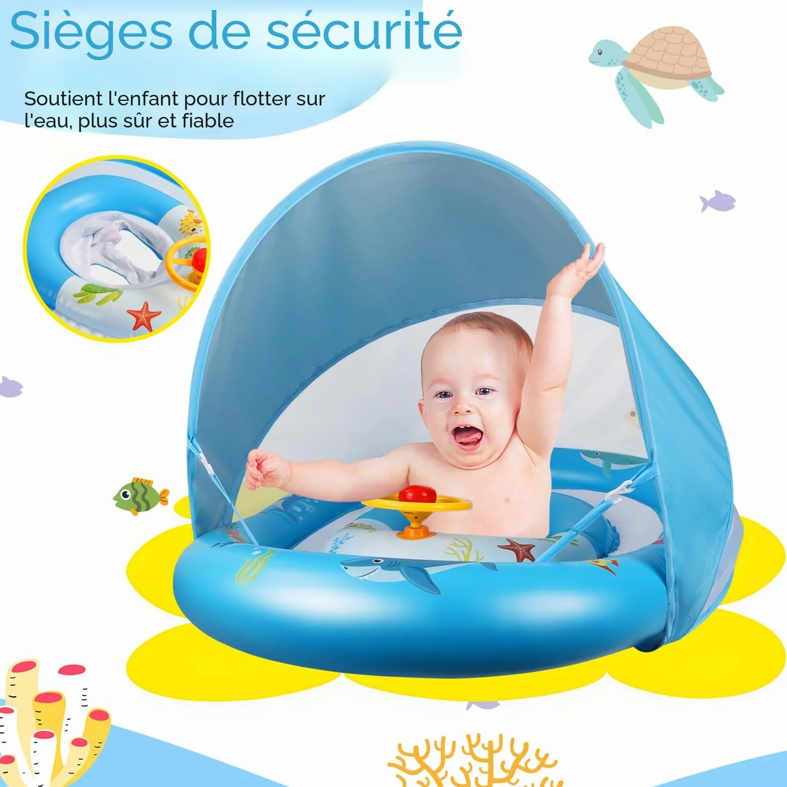Bébé Siège de Piscine Gonflable avec Kit de Patch pour 6 Mois-3 Ans Rosa