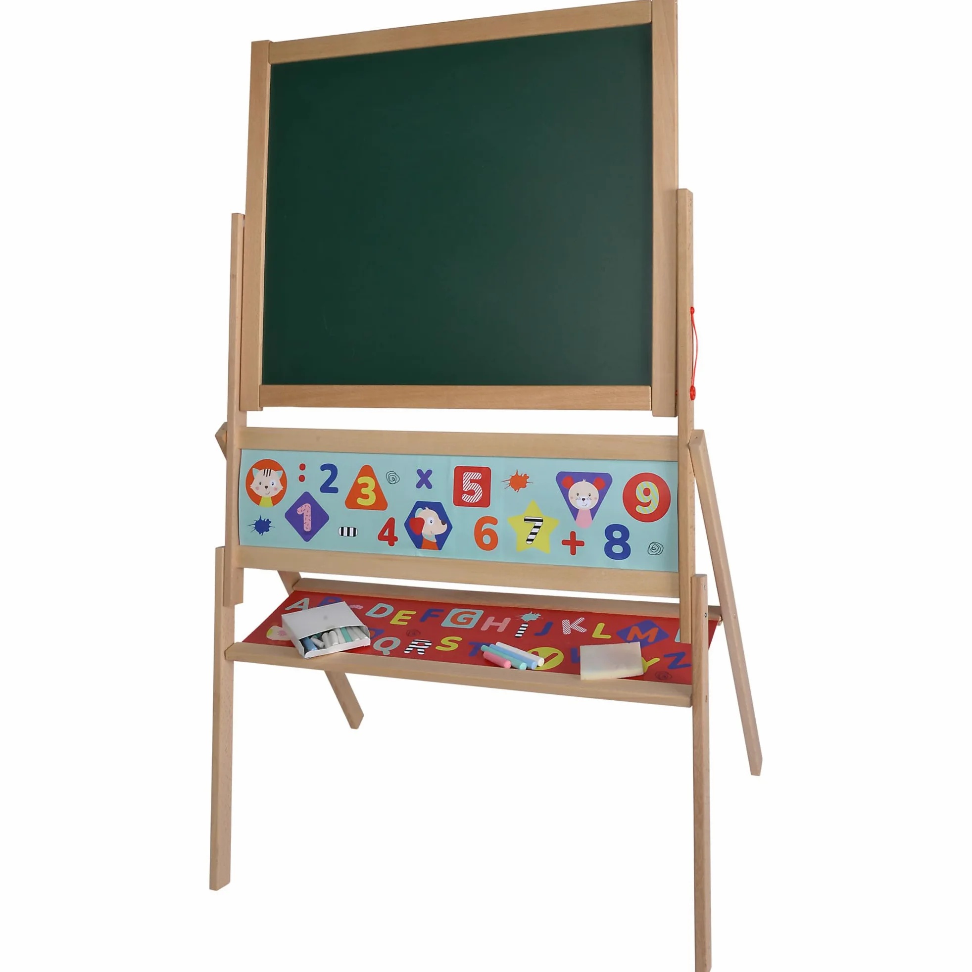 Eichhorn 100002589 Tableau magnétique pour Enfant, avec 48 Lettres magnétiques, 10 craies, éponge, inscriptible des Deux côtés, avec étagère, Rotatif, 60 pièces, 66 x 110 cm, en Bois de hêtre, à