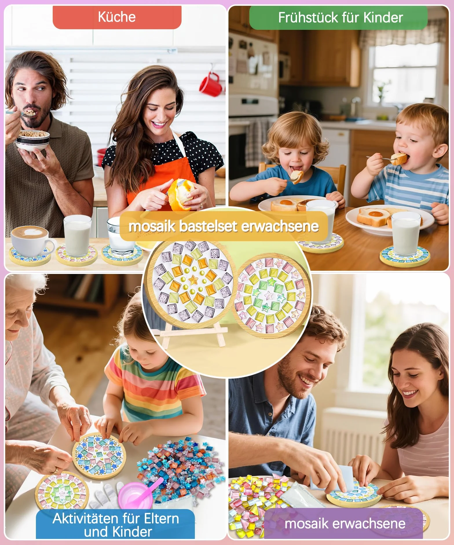 Kit Mosaïque Adulte DIY Bois Dessous de Verre Loisirs Créatif Cadeau Enfants 5+