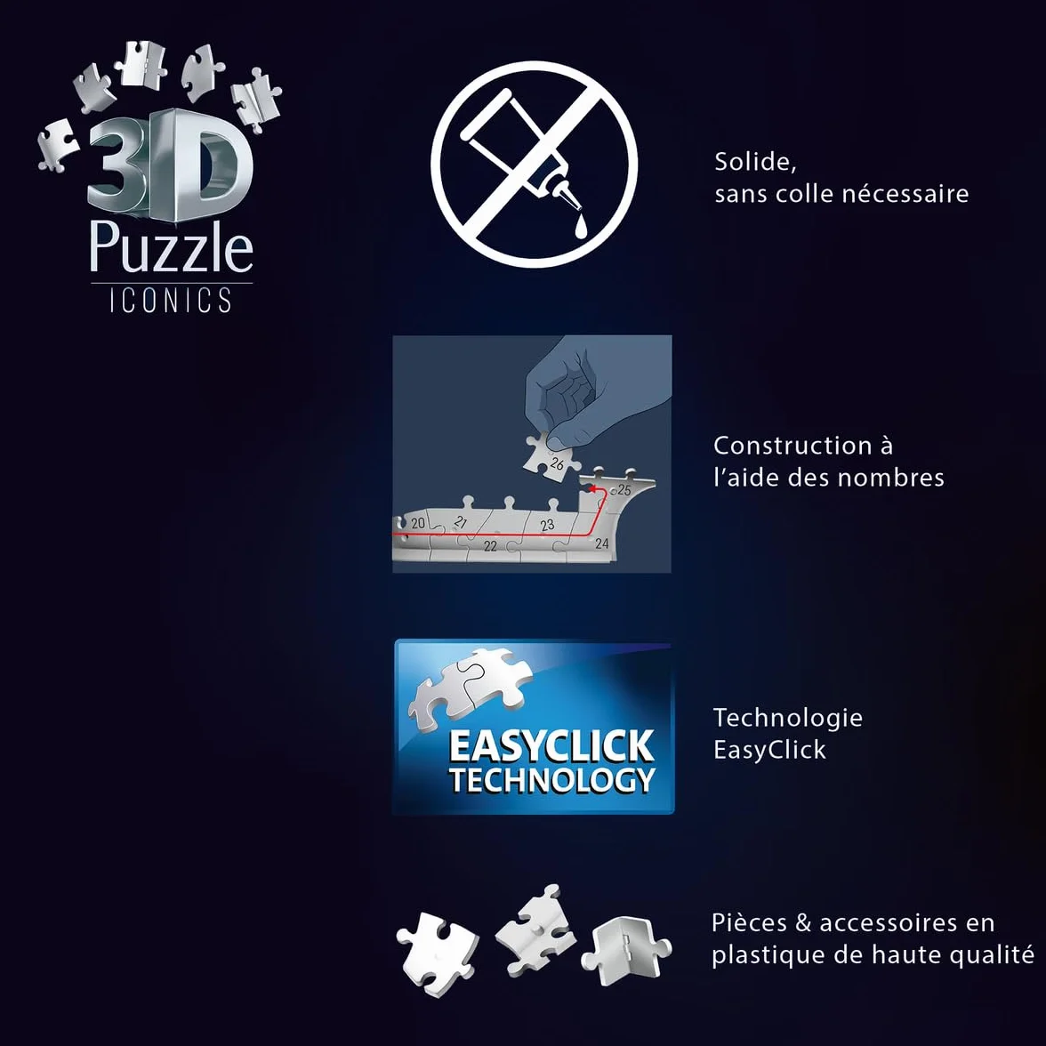 Ravensburger Puzzle 3D Tour Eiffel Illuminée 216 Pièces Brille dans le Noir