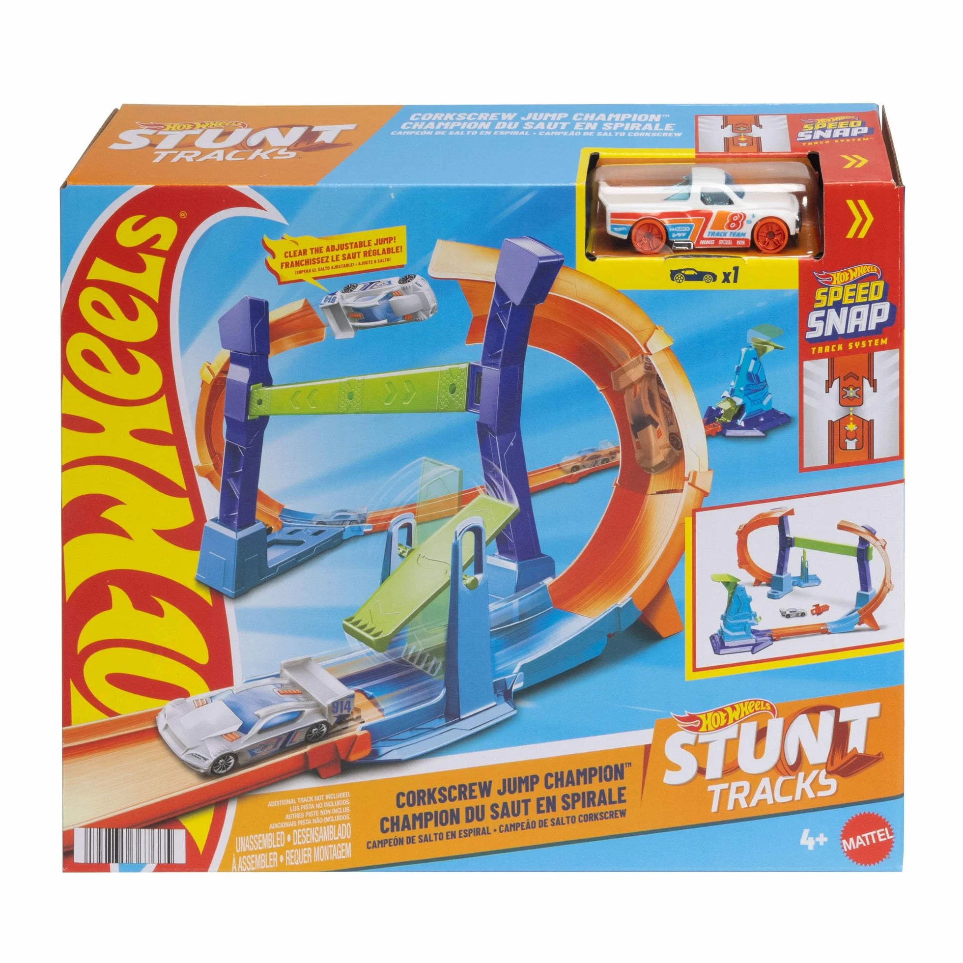 Hot Wheels Coffret Piste Looping Saut Multi Crash avec voiture 1/64, pistes adaptateurs Speed Snap repliable JLM91