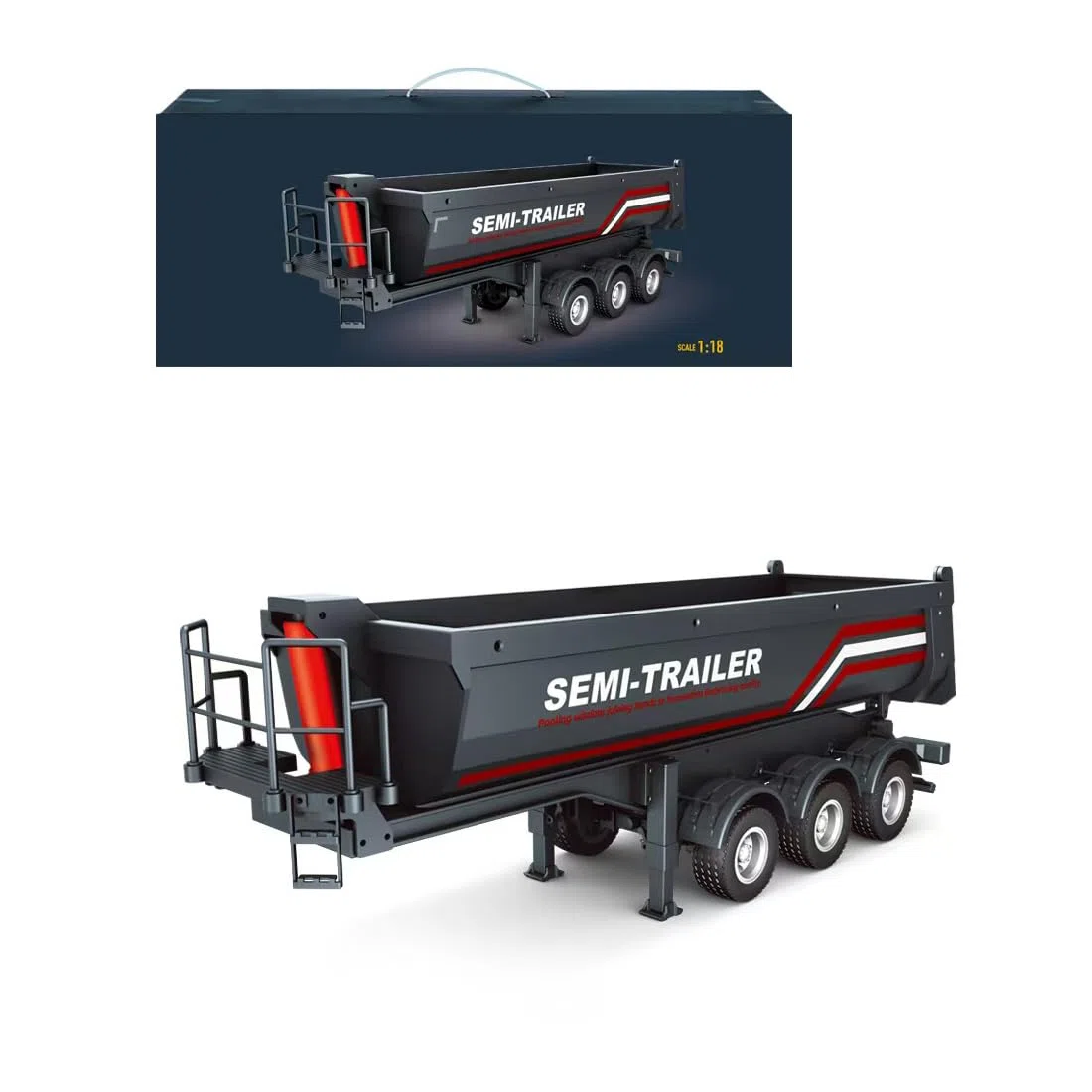 Semi-remorque RC à l'échelle 1/18 avec plateau relevable, pieds de support réglables et feux arrière pour camion poids lourd 770S, accessoires de modèle de collection pour adultes