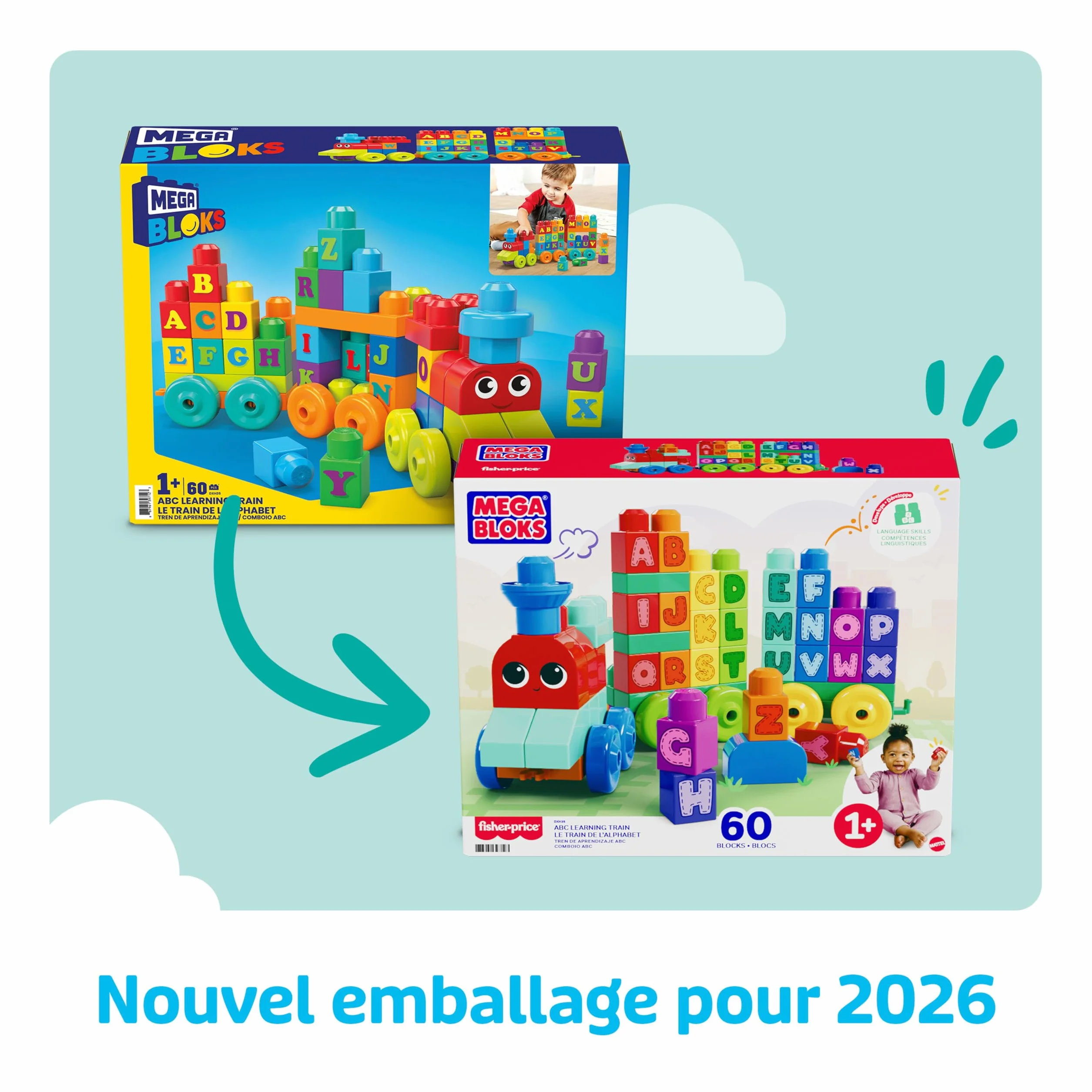 MEGA Bloks Le train des Lettres jeu de construction 60 pièces jouet bébé enfant 1-5 ans DXH35