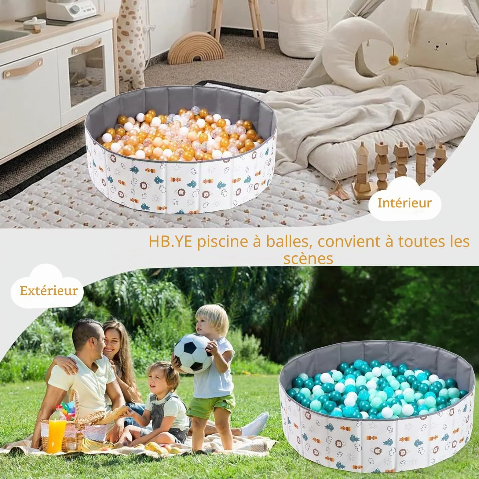 Piscine à Balles pour Enfants Pliable 80x30cm Parc Boules Centre de Jeux Intérieur Extérieur