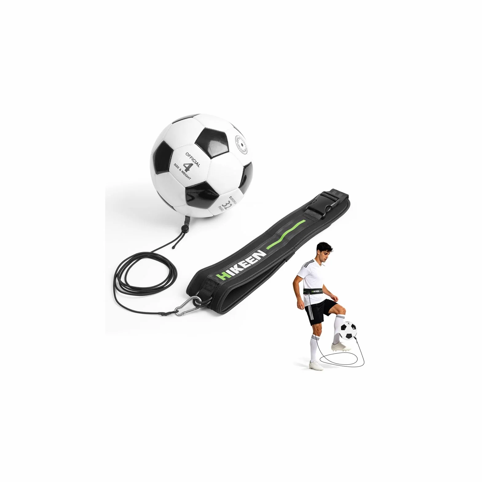 Hikeen Ceinture d'entrainement Football Réglable avec Ballon Foot Kit Entrainement Corde Élastique Adolescents Adultes