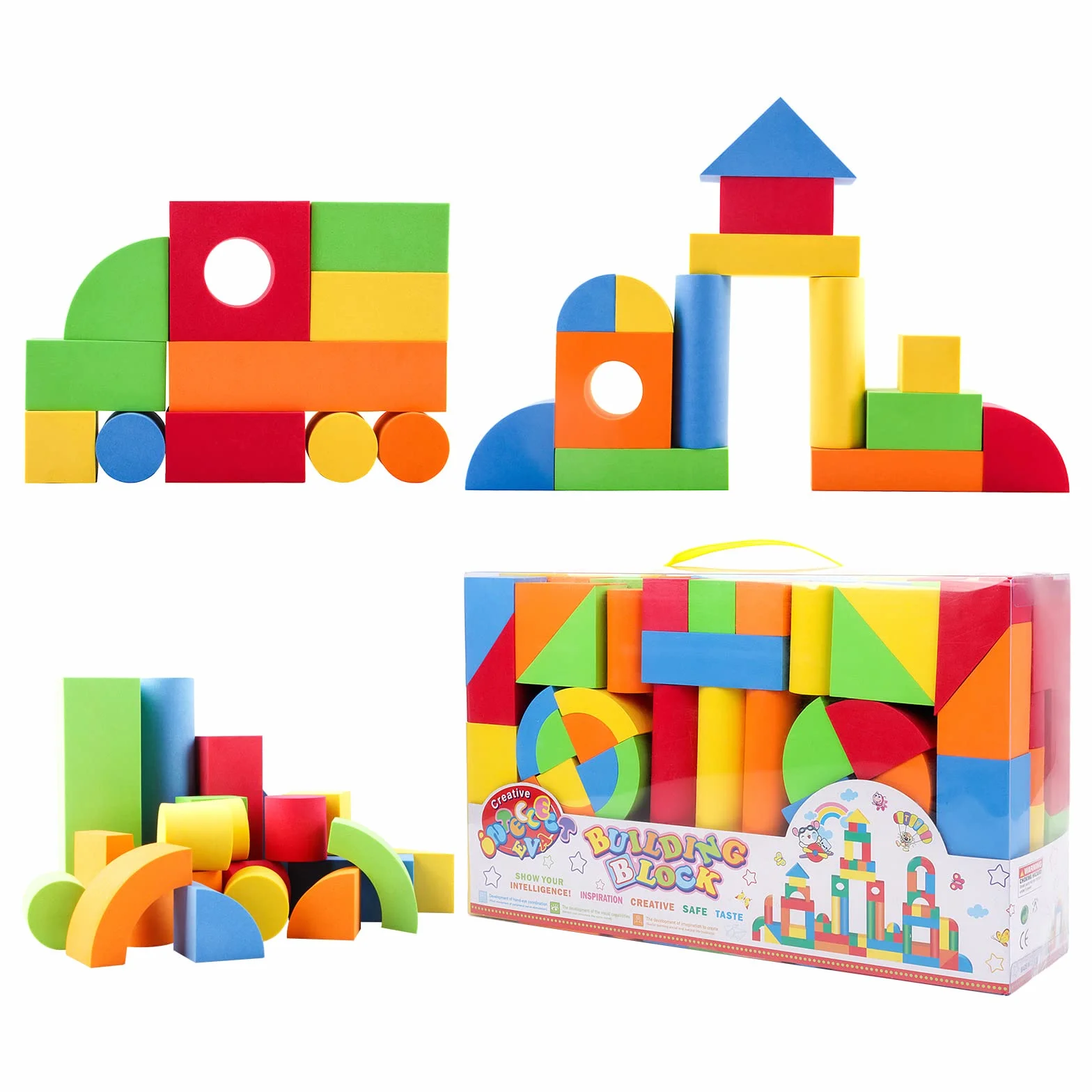 deAO Blocs de Construction en Caoutchouc et Mousse 131 Pièces Jouet d'Apprentissage Créatif pour Enfants