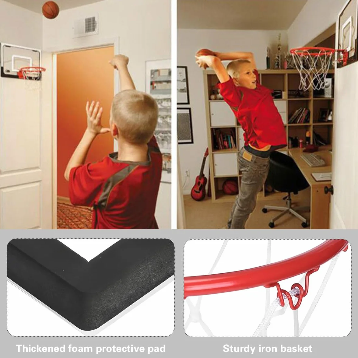 Panier de Basket Intérieur Mural avec 4 Ballons et Pompe à Air pour Enfant Garçon Fille 5 Ans+