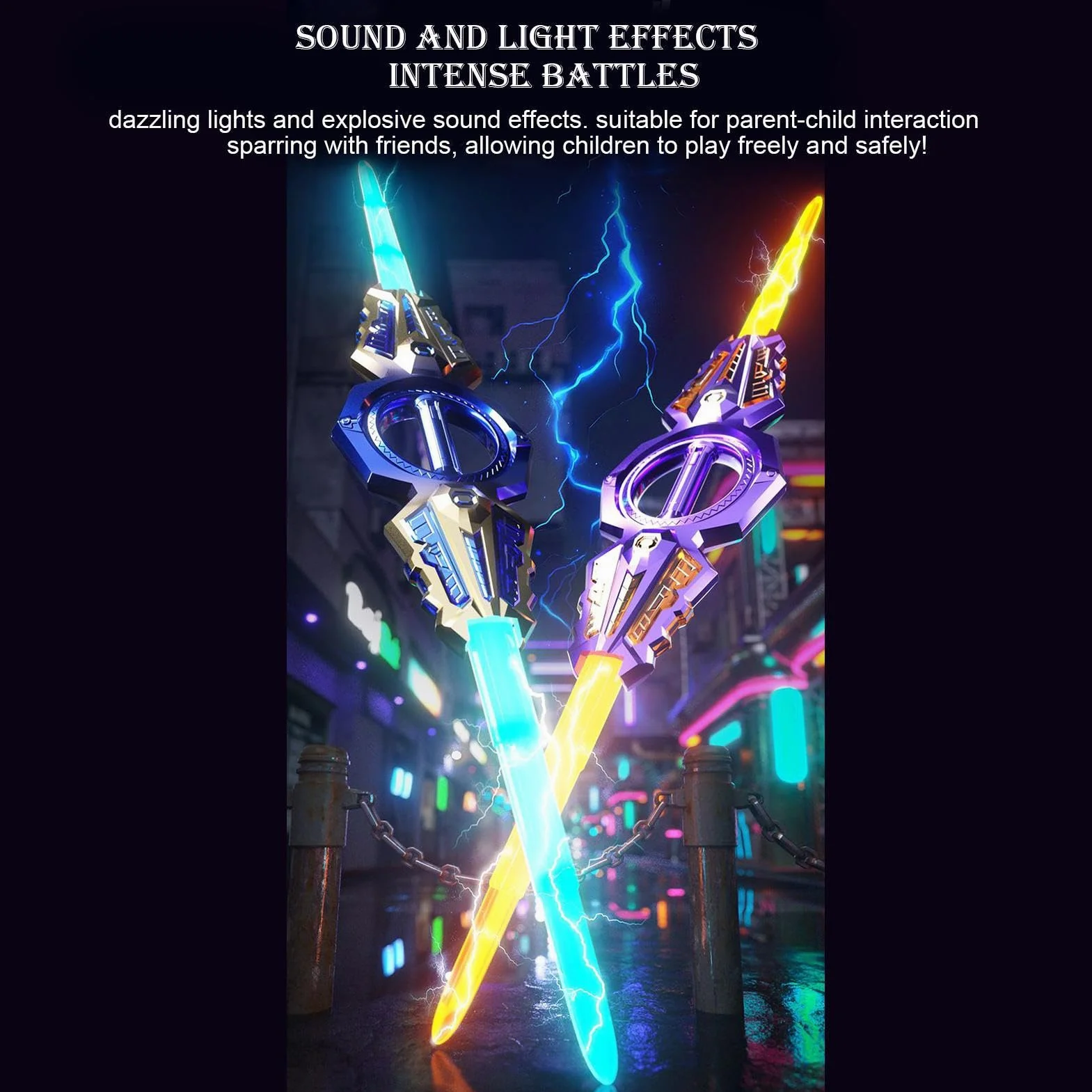Sabre Laser Rétractable avec Effets Sonores LED, Épée Double Tranchant Rechargeable Jouet Rotatif
