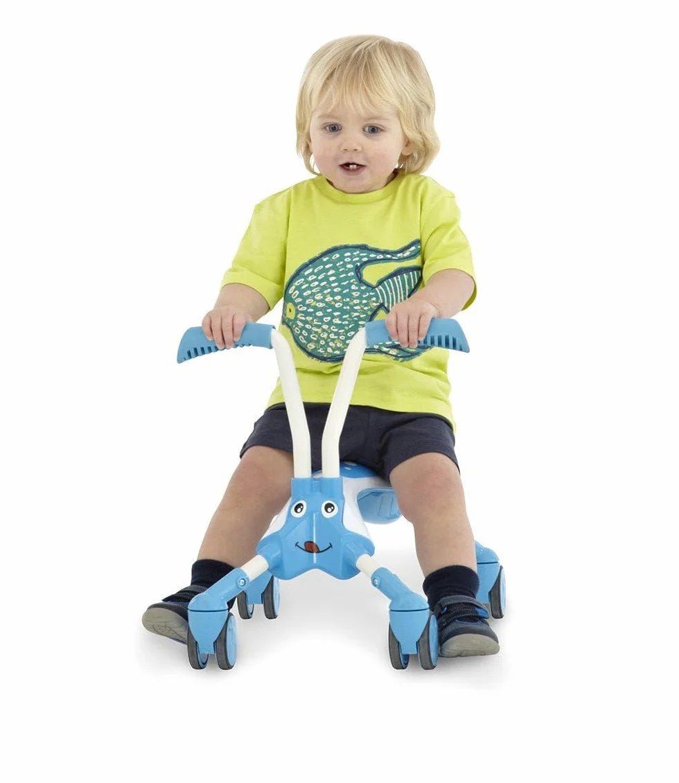 TP Toys Trotteur ScrambleBug Tide 4 Roues Pliable 360° Roues Silencieuses Anti-rayures Intérieur Extérieur 12 Mois Bleu Blanc