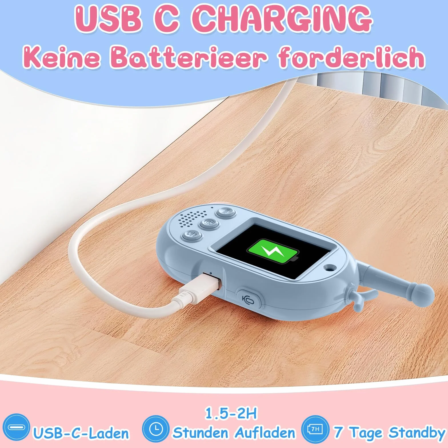 Talkie Walkie Enfants avec Vidéo, 2 Talkies Walkies Rechargeables, Communication Radio Bidirectionnelle, Cadeau 3-12 Ans (Rose + Bleu)