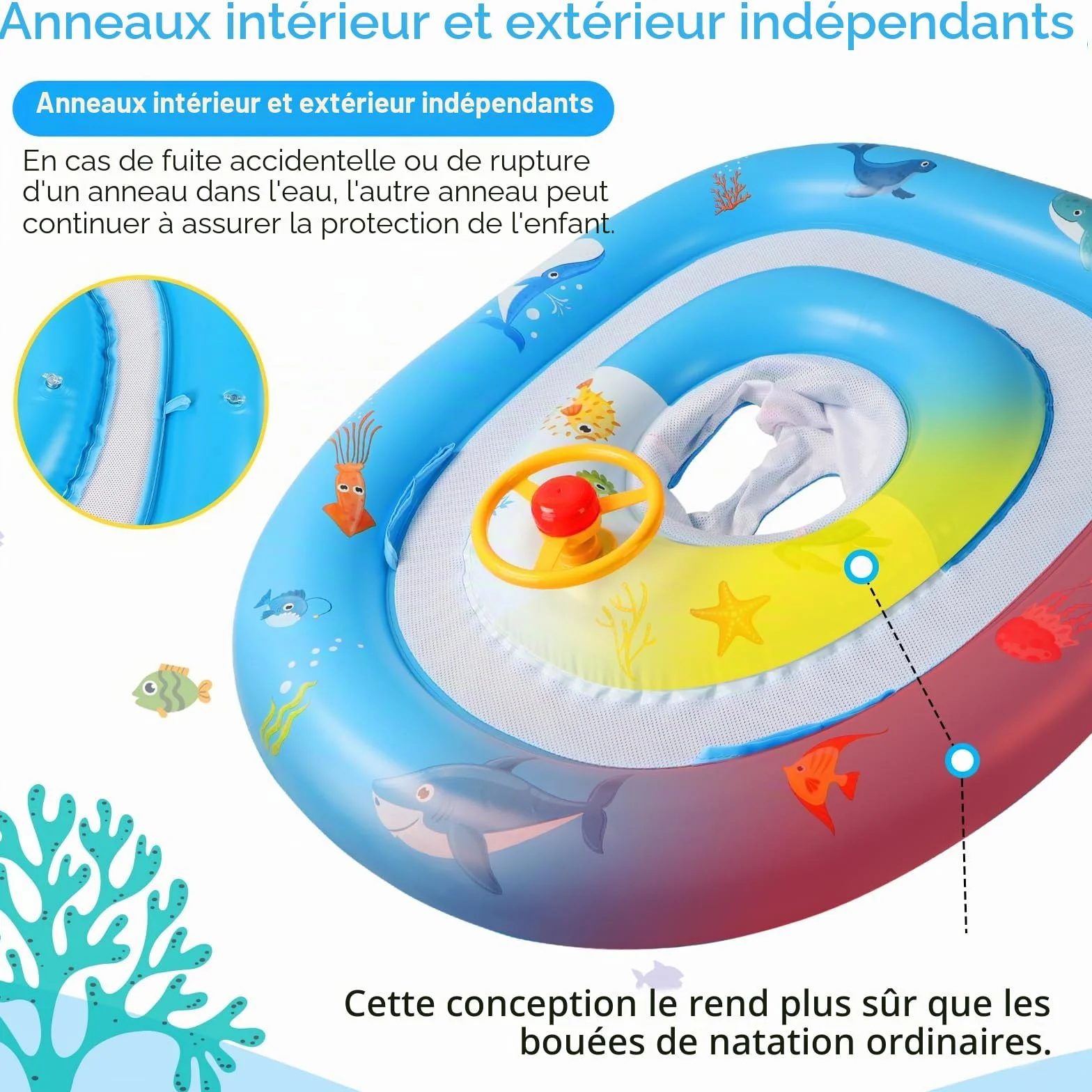 Bébé Siège de Piscine Gonflable avec Kit de Patch pour 6 Mois-3 Ans Rosa