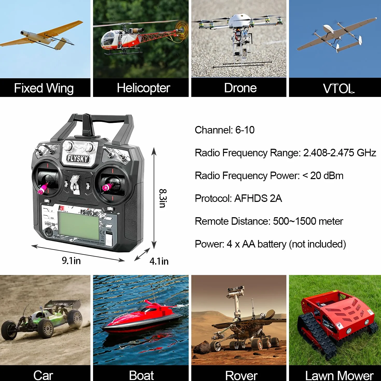 HAWK'S WORK Flysky Émetteur FS-i6X 10 Canaux avec Récepteur FS-iA10B, Contrôleur RC 2,4 GHz pour Voitures, Bateaux, Avions, Hélicoptères, Drones, Robots et Véhicules de Chantier RC (Mode 2)