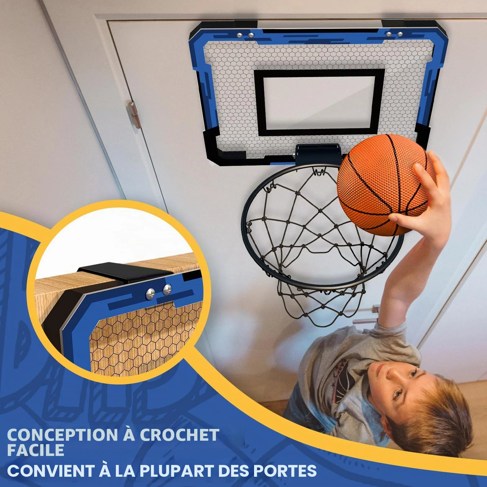 QDRAGON Mini Panier de Basket Enfant Intérieur, Panier de Basketball Mural avec 3 Ballons, Filet, Backboard et Pompe