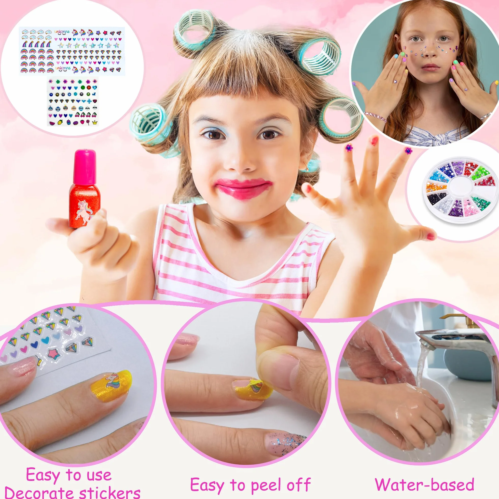 Kit Manucure Enfant Fille Vernis à Ongles Non Toxique Pelable avec Séchoir à Ongles Trousse de Maquillage Jouet Cadeau d'anniversaire 6-11 Ans