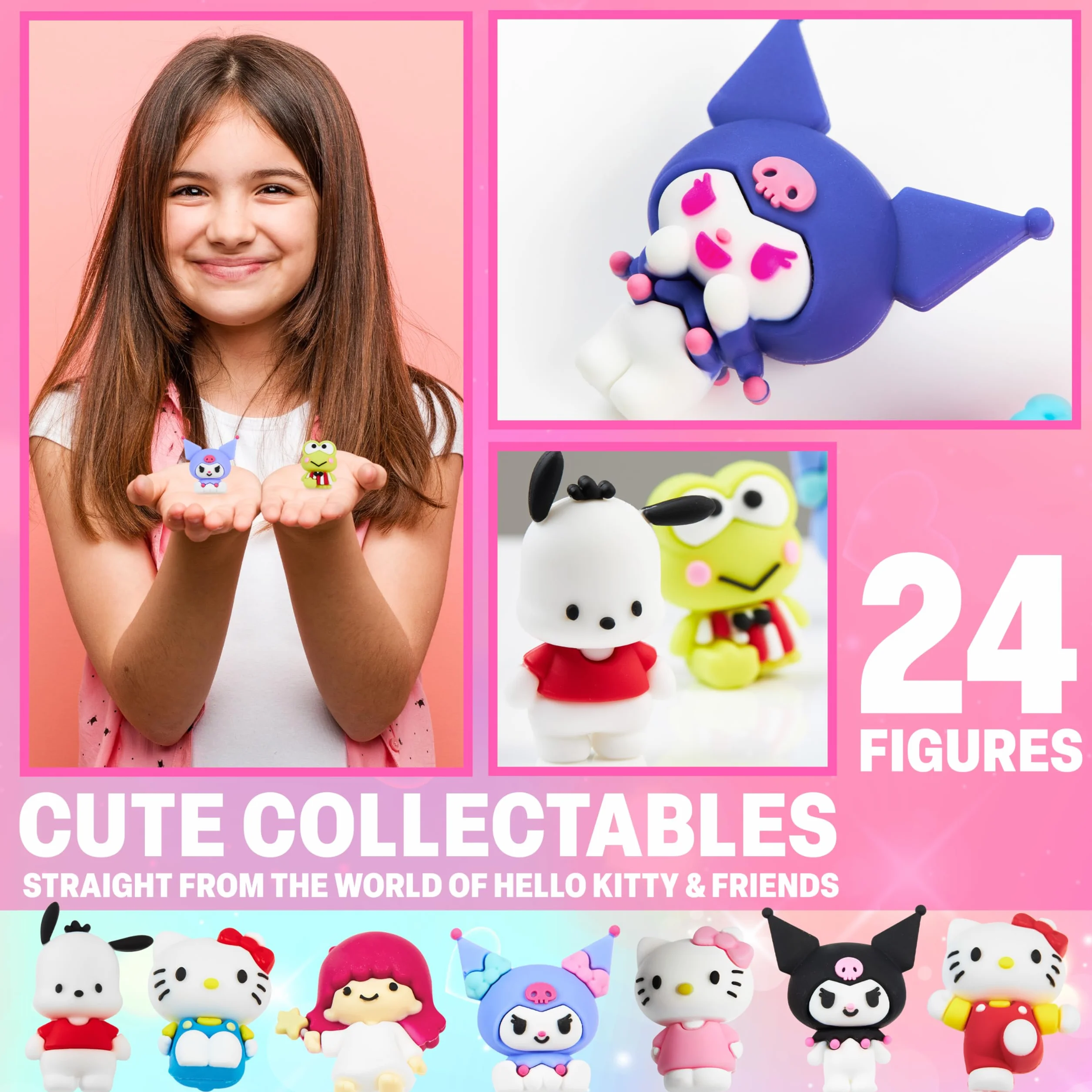 Hello Kitty Sanrio Figurines 3D 24 Pcs Kuromi Cinnamoroll My Melody Mini Figurine Kawaii Décoration Bureau Chambre