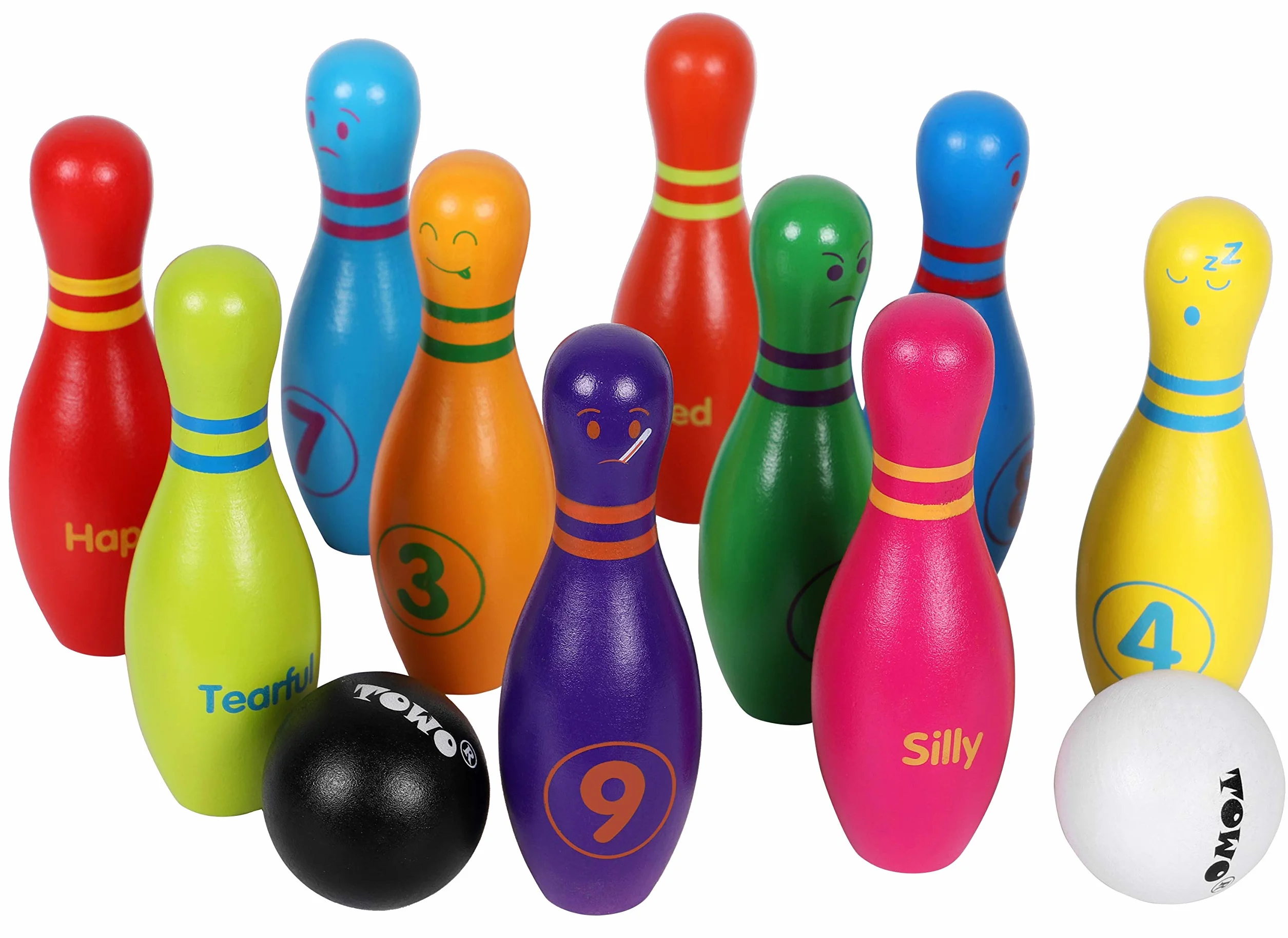 Jeu de quilles en Bois TOWO pour Enfants - 10 quilles avec Expressions faciales et Chiffres