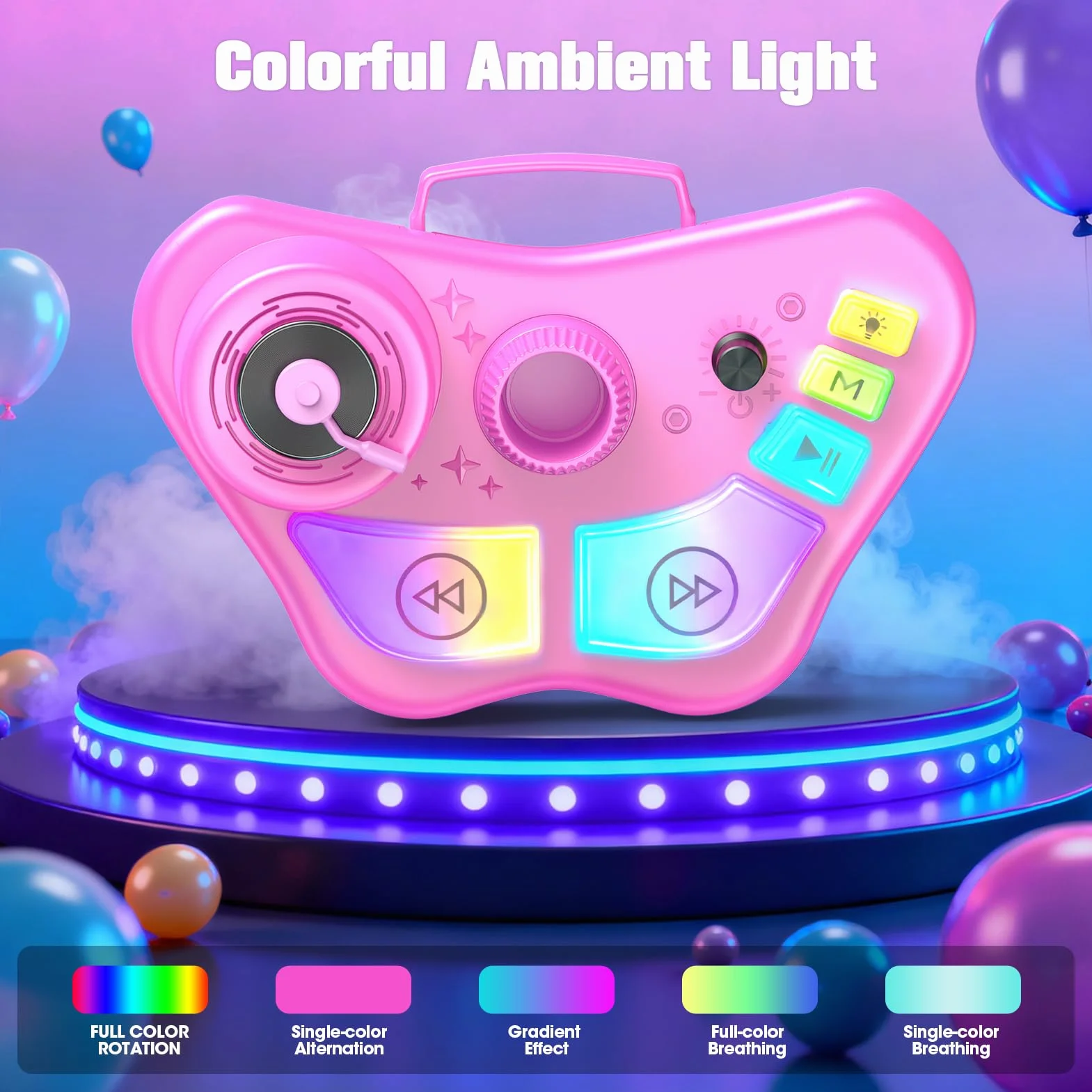 Microphone Enfant avec Support et Lumière, Micro Karaoke Bluetooth/TF/USB, Cadeau Anniversaire Fille 3-12 Ans (Rose)