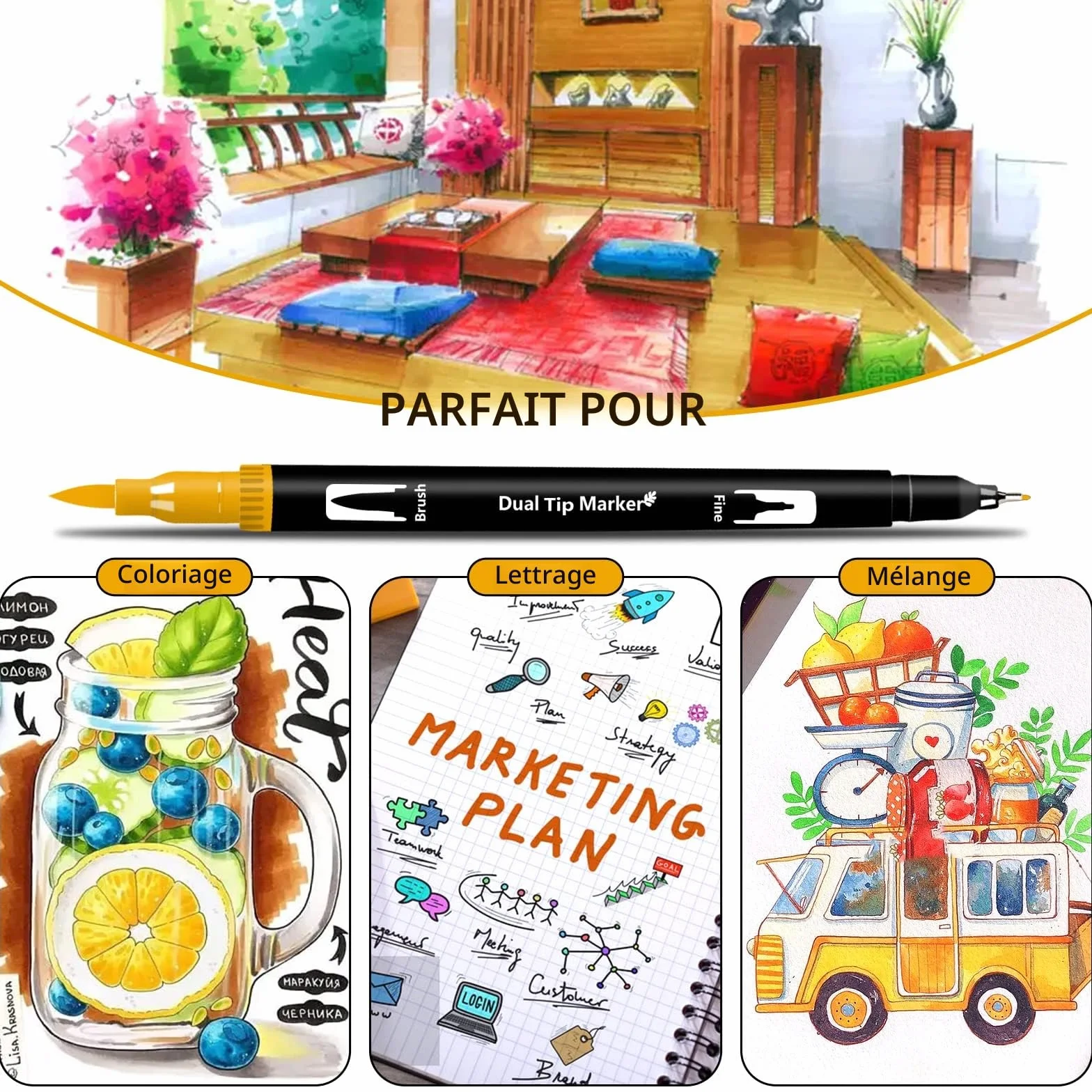 Efimeso Stylo Feutre 160 Feutres Coloriage Adulte, Marqueur Pinceau Double Pointe, Feutre Aquarelle Fineliners Dessin Croquis Livre Coloriage