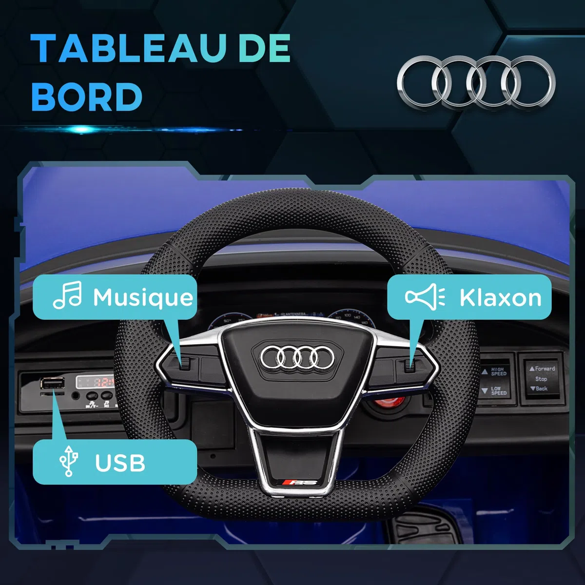 HOMCOM Voiture électrique Enfant 12 V - véhicule électrique avec télécommande parentale fournie - V. Max. 5 Km/h - Effets sonores, Lumineux - Audi RS E-tron GT Bleu foncé