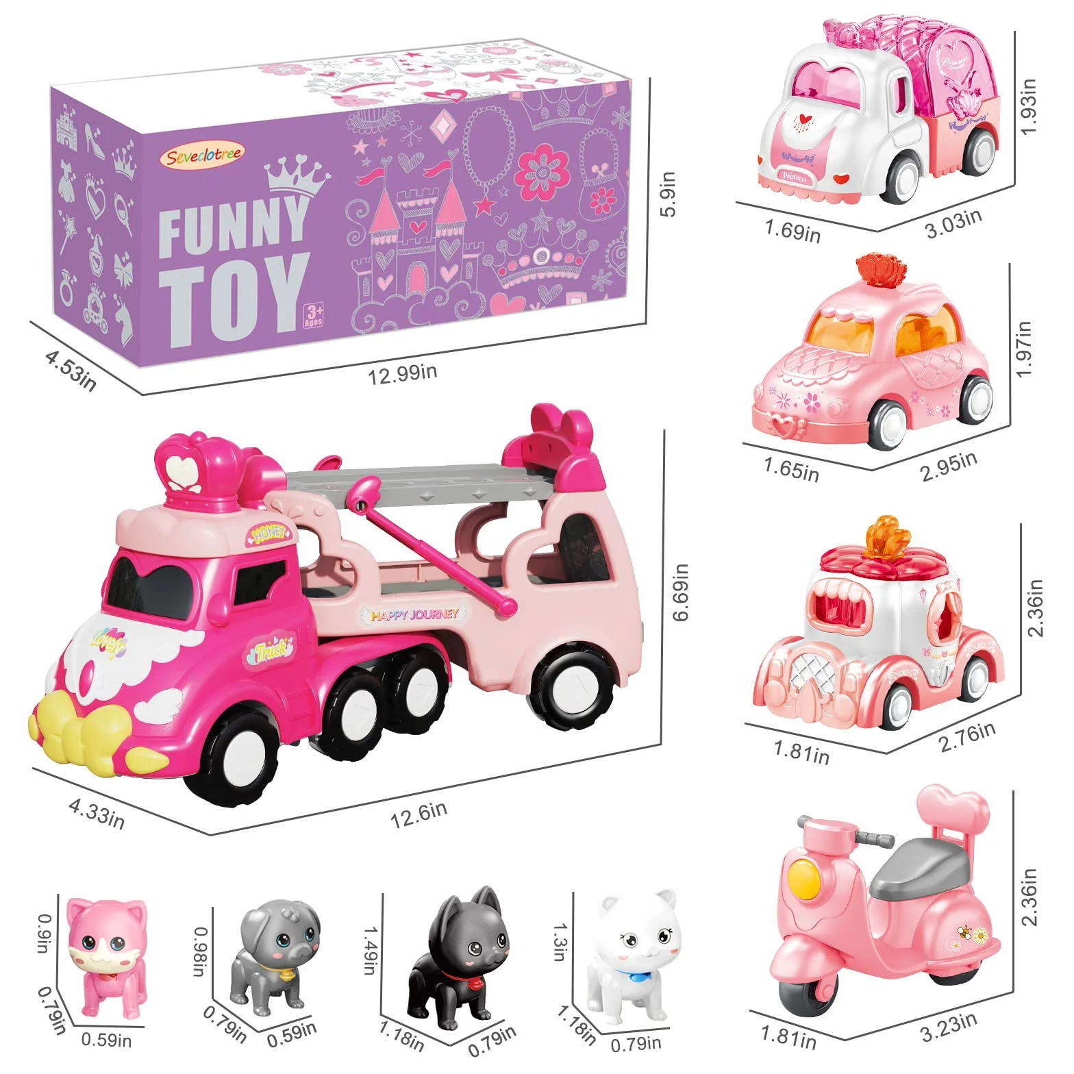 Camion Jouet 9 en 1 avec Sons et Lumières, Transporteur de Voitures Cadeau Anniversaire pour Garçons Filles 2-4 Ans