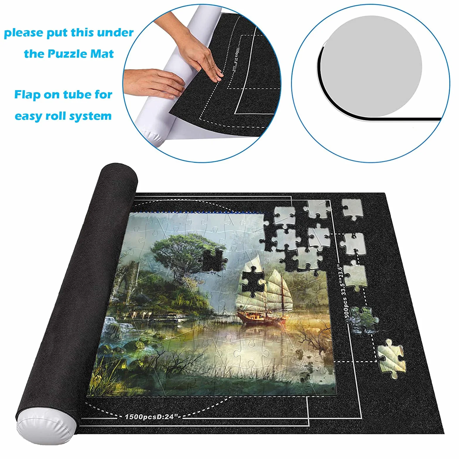 Tapis de Puzzle 3000 Pièces 1.5mm d'Épaississement Rouleau Feutre Portable Rangement de Voyage