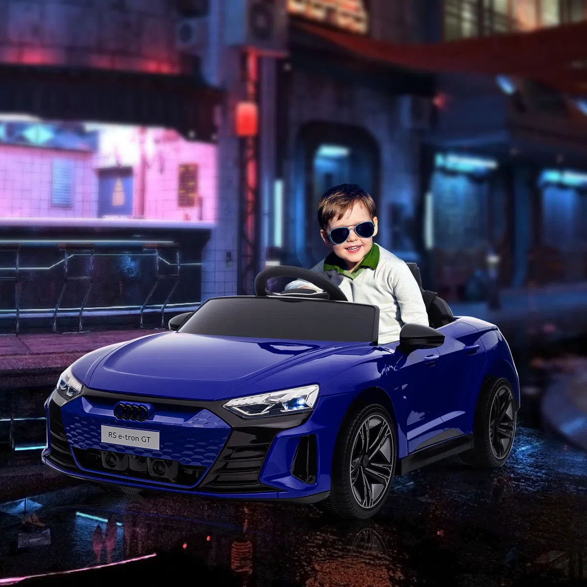 HOMCOM Voiture électrique Enfant 12 V - véhicule électrique avec télécommande parentale fournie - V. Max. 5 Km/h - Effets sonores, Lumineux - Audi RS E-tron GT Bleu foncé