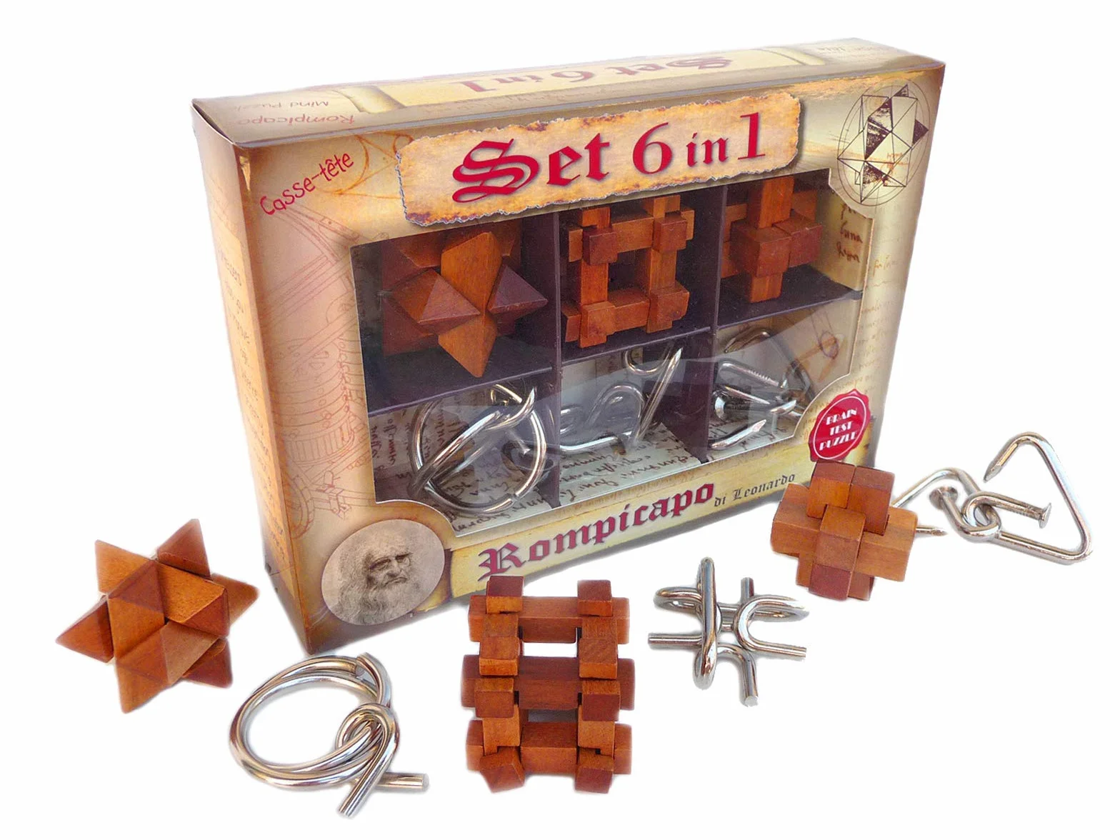 Logica Jeux Art. Set 6 en 1 Série Leonardo Casse-têtes Bois Métal Difficultés Mixtes