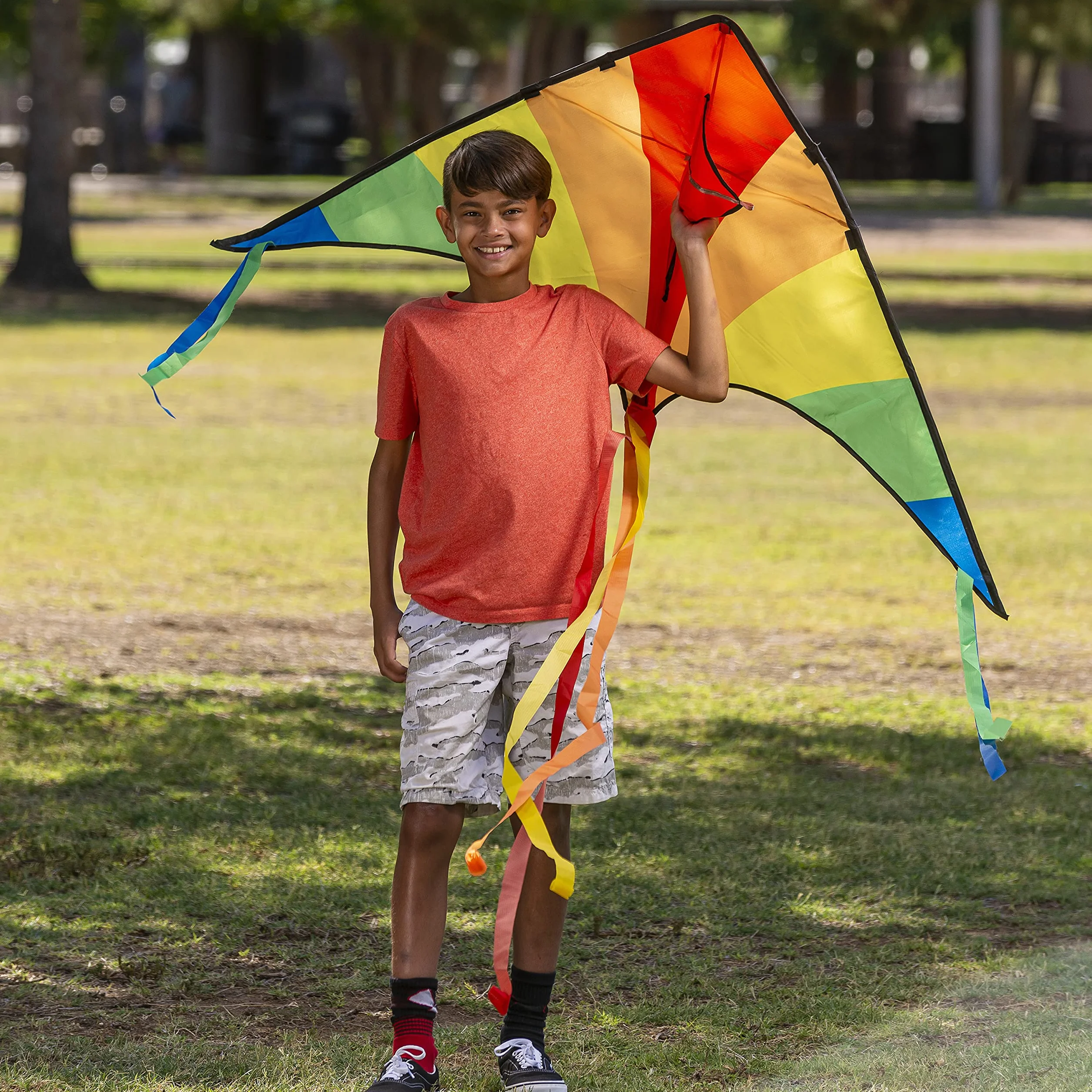 JOYIN Lot de 2 grands cerfs-volants Delta Vert multicolore faciles à voler avec ficelle 80 m pour enfants adultes plage plein air
