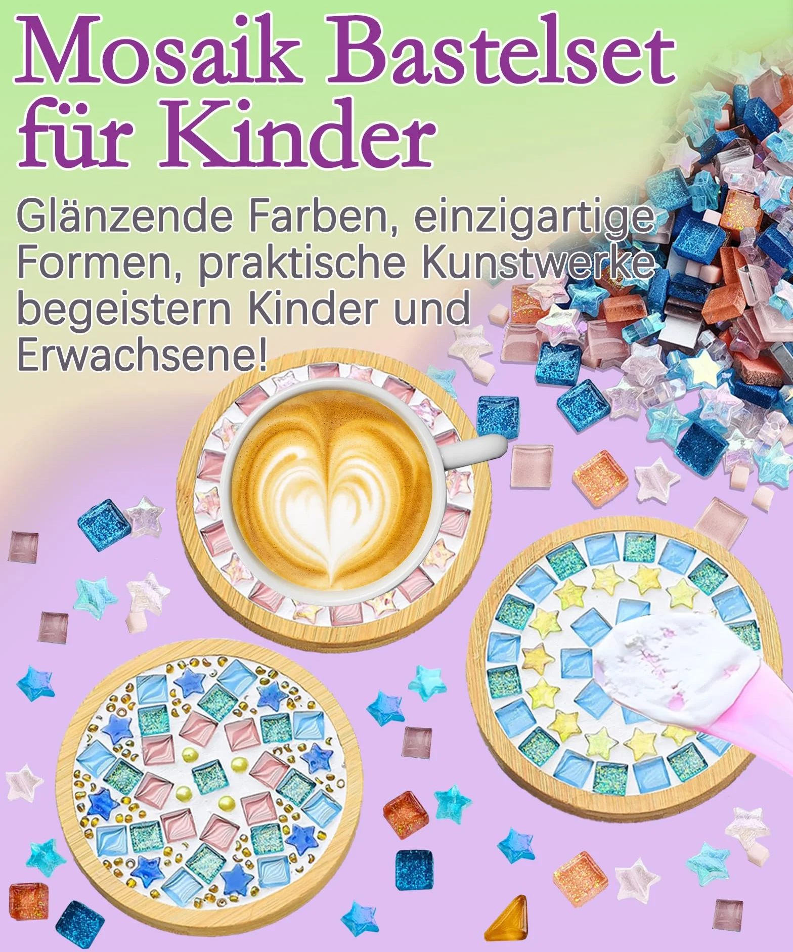 Kit Mosaïque Adulte DIY Bois Dessous de Verre Loisirs Créatif Cadeau Enfants 5+