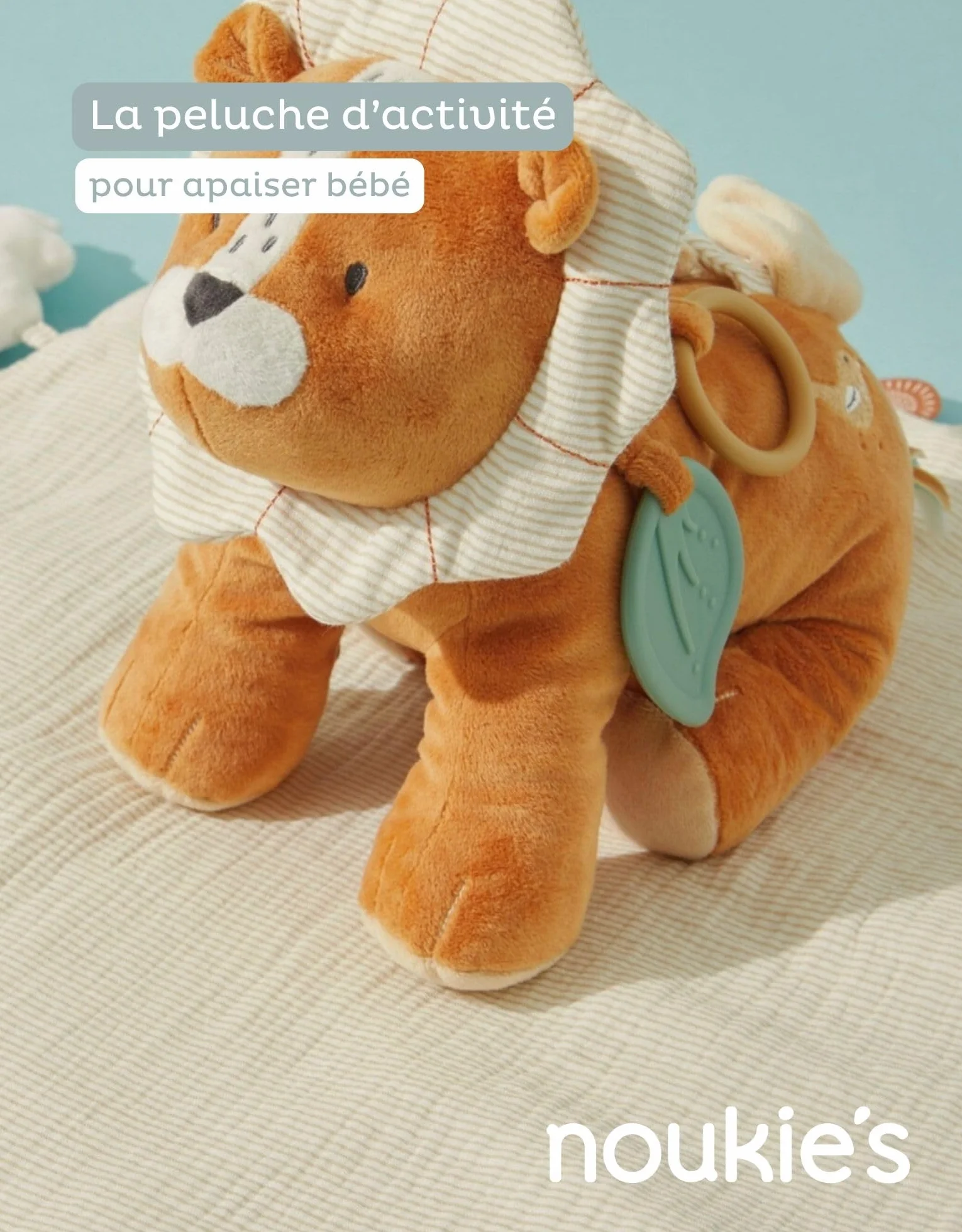 Peluche d'activités bébé Lion Babou 40cm Jouet d'éveil Cadeau de Naissance