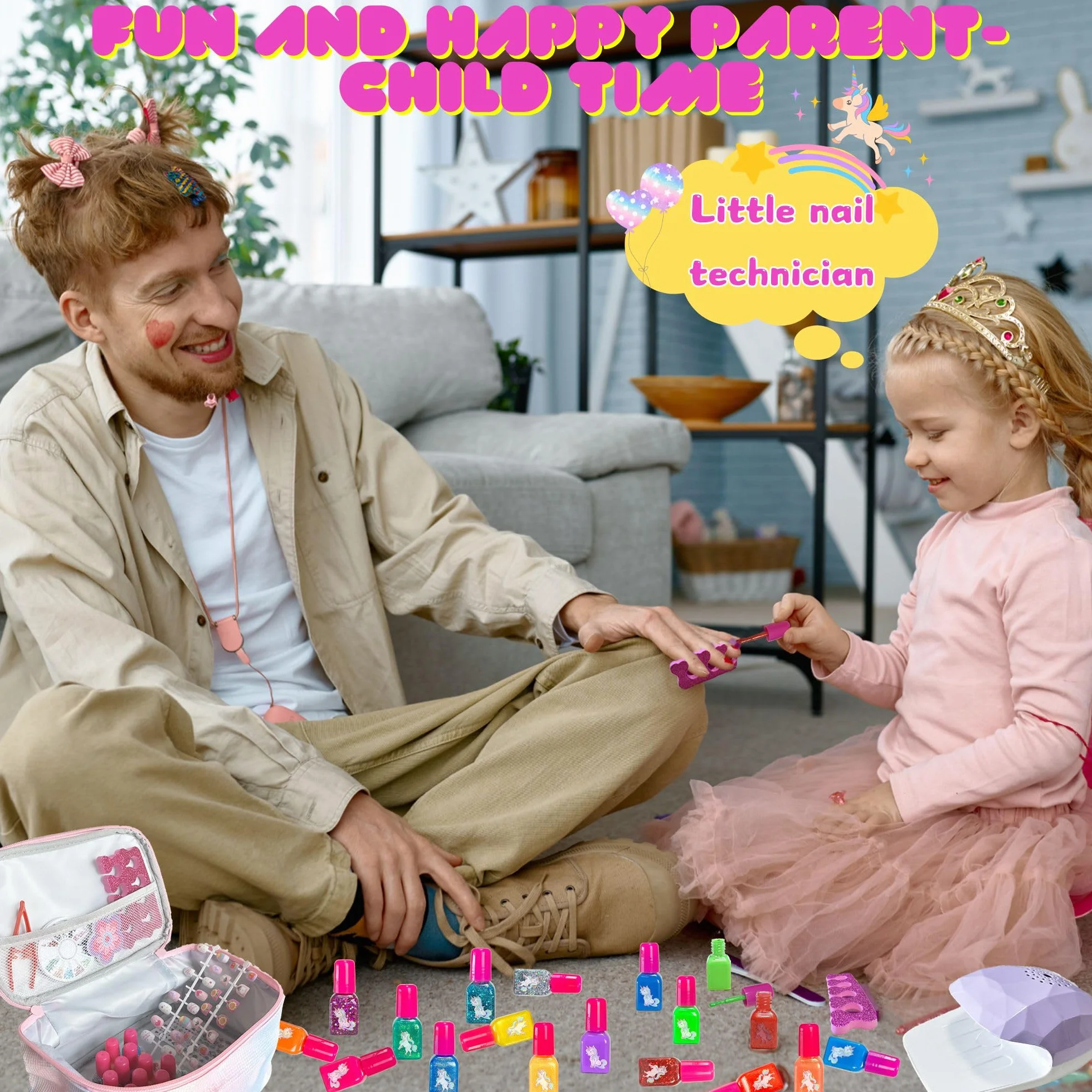 Kit Manucure Enfant Fille Vernis à Ongles Non Toxique Pelable avec Séchoir à Ongles Trousse de Maquillage Jouet Cadeau d'anniversaire 6-11 Ans