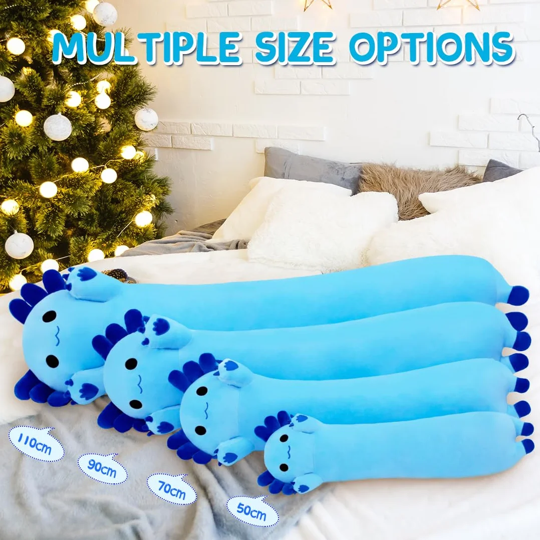 Coussin en peluche Axolotl 90 cm bleu