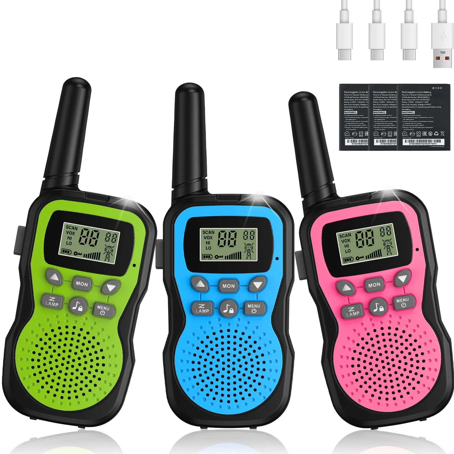 Apkezel Talkie Walkie Enfants Rechargeable Longue Portée 3 KM 1000mAh Ensemble de 3 avec Lampe de Poche VOX Camping Randonnée