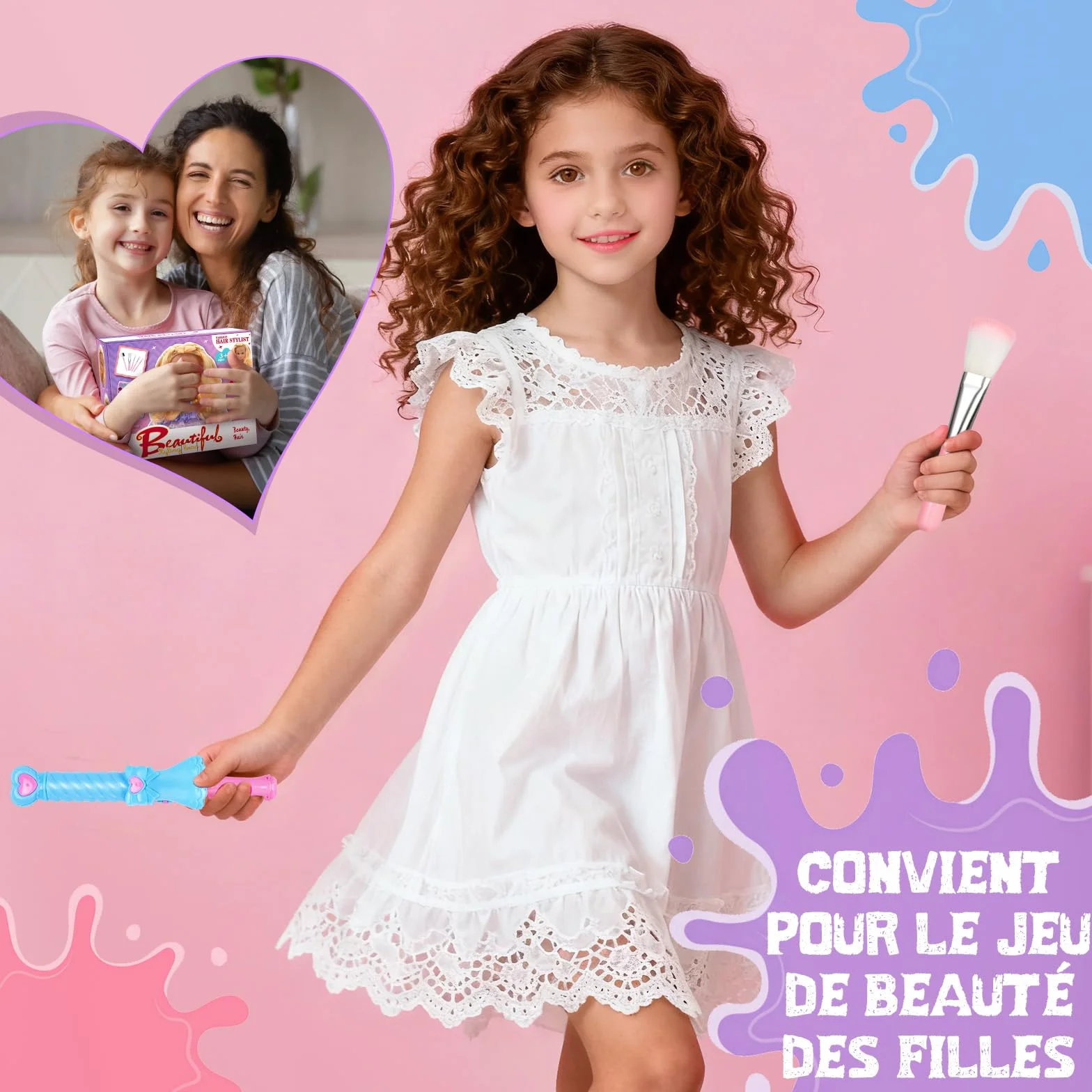 Têtes à Coiffer Enfant 66 Pièces Jouet de Maquillage et de Coiffure Cadeau Anniversaire Noël 3 Ans