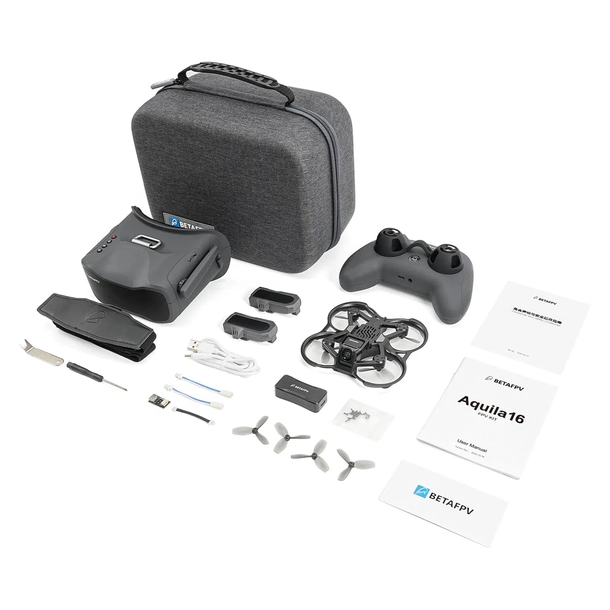 BETAFPV Aquila16 Kit FPV avec Émetteur LiteRadio 2 SE pour Simulateur, Lunettes VR03 avec Fonction DVR, 3 Modes de vol, Kit RTF 1S pour Débutants en FPV, vol Intérieur et Extérieur ELRS V3