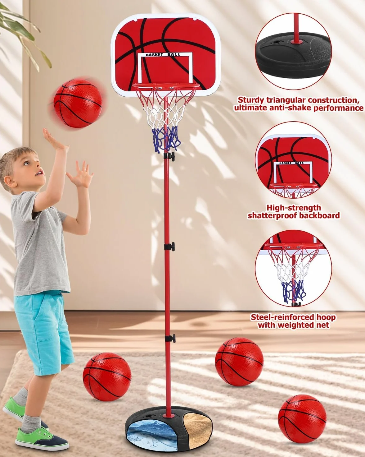 Panier De Basket Enfant 50-150cm Exterieur Portable avec Base Lestage