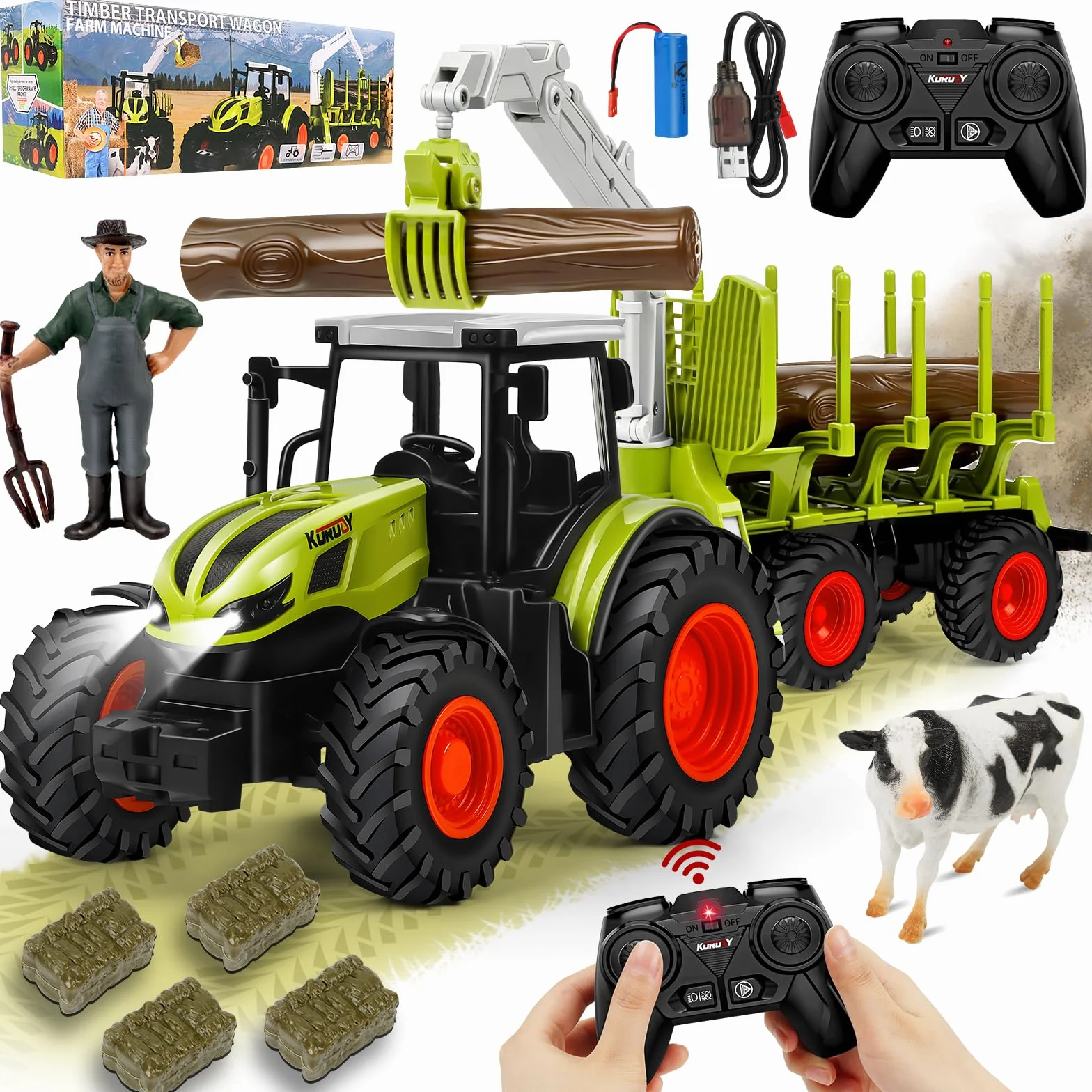 BuzzoXerex Tracteur Télécommandé Enfant avec Remorque Vache Jouet Ferme 3 4 5 Ans