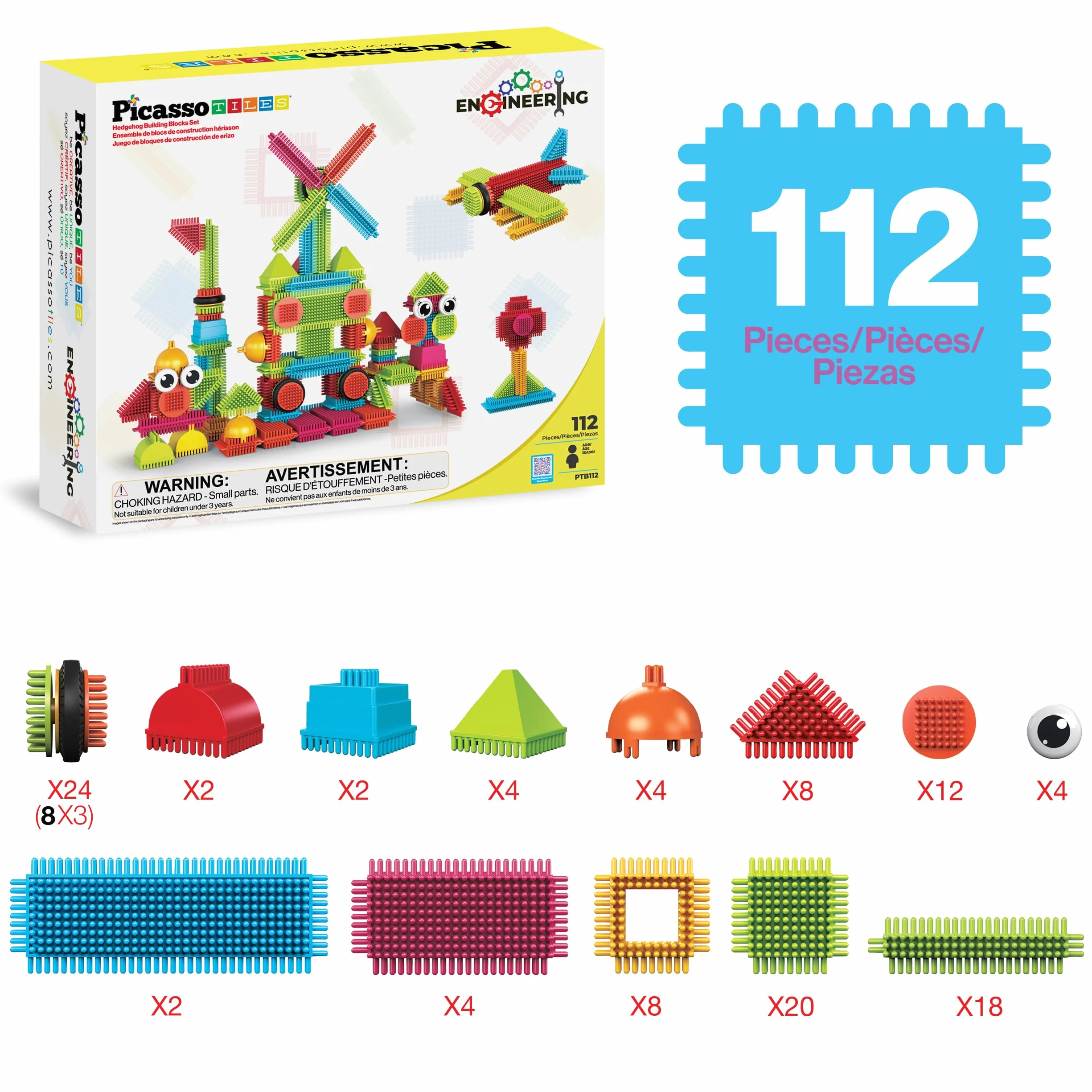 Picasso Toys PTB112 Blocs de Construction STEM en Forme de hérisson - Jouet d'apprentissage empilable