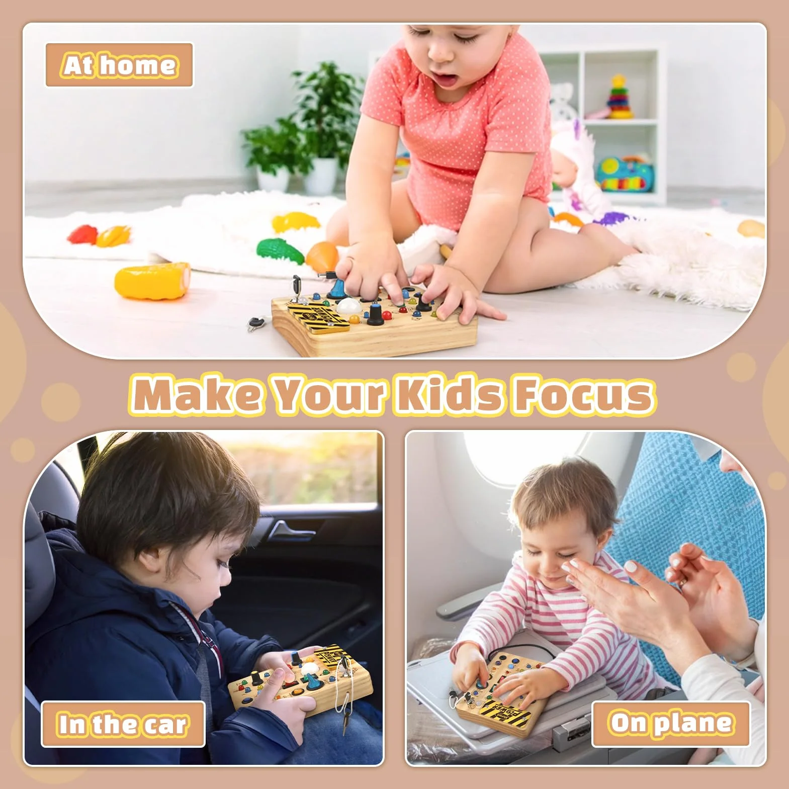 Joyreal Planche Busy Board Montessori en Bois avec 19 LED, Jouet Bebe 1 2 3 Ans, Tableau d'Activité Sensoriel