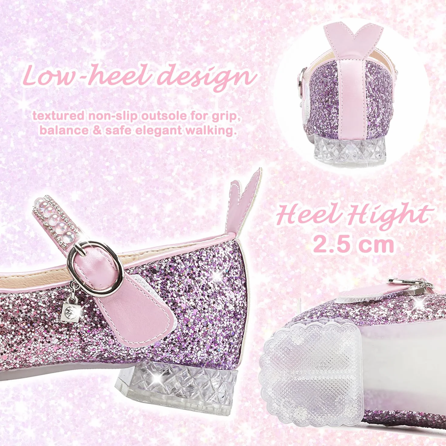 Chaussures de Danse Mary Jane Paillettes Fille Enfant Princesse Talon