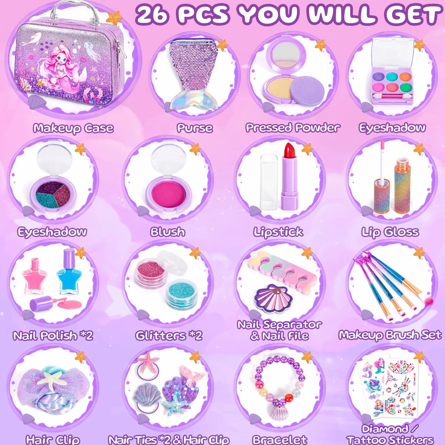 Kit Maquillage Enfant Fille avec Vernis à Ongles, Coffret Maquillage Princesse Jouet Non Toxique Lavable Cadeau Noël 3-10 Ans