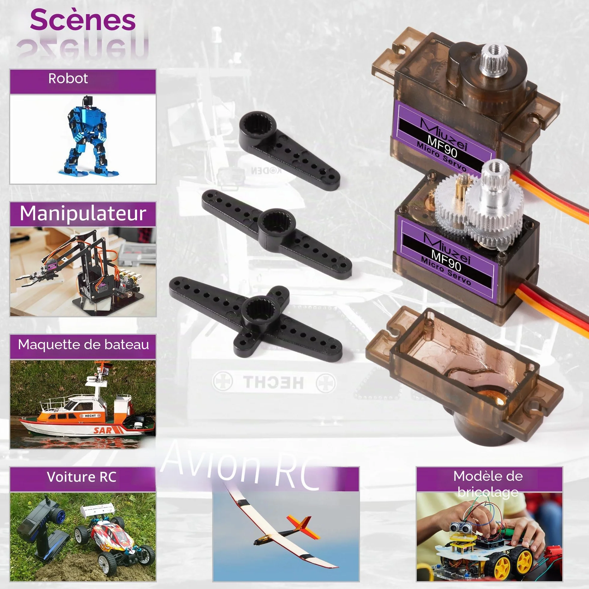 Miuzei Lot de 10 Engrenages Servomoteurs en Métal RC 9G Micro Servo 180° pour Arduino Robot Bras Avion Voiture Bateau